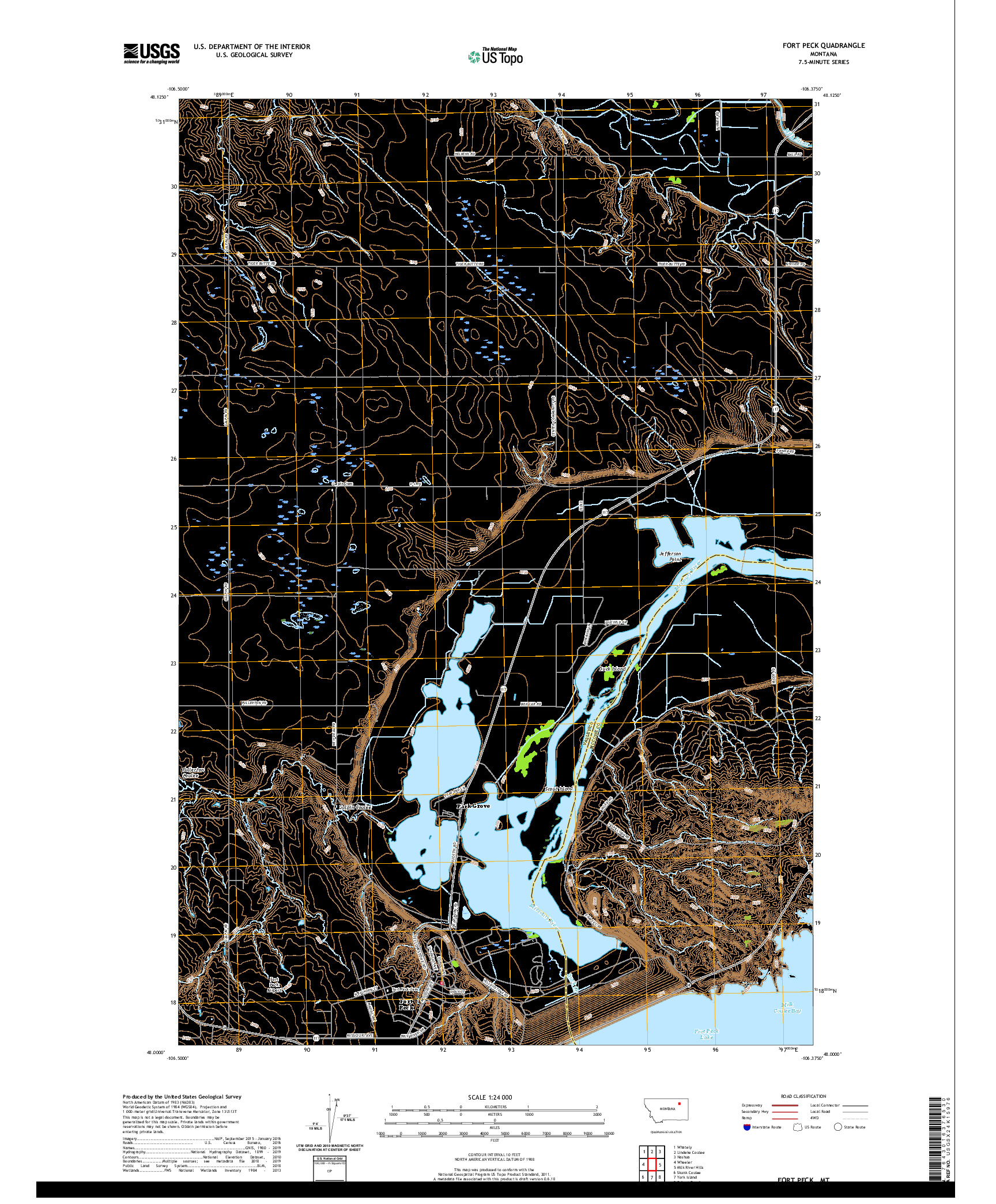 USGS US TOPO 7.5-MINUTE MAP FOR FORT PECK, MT 2020