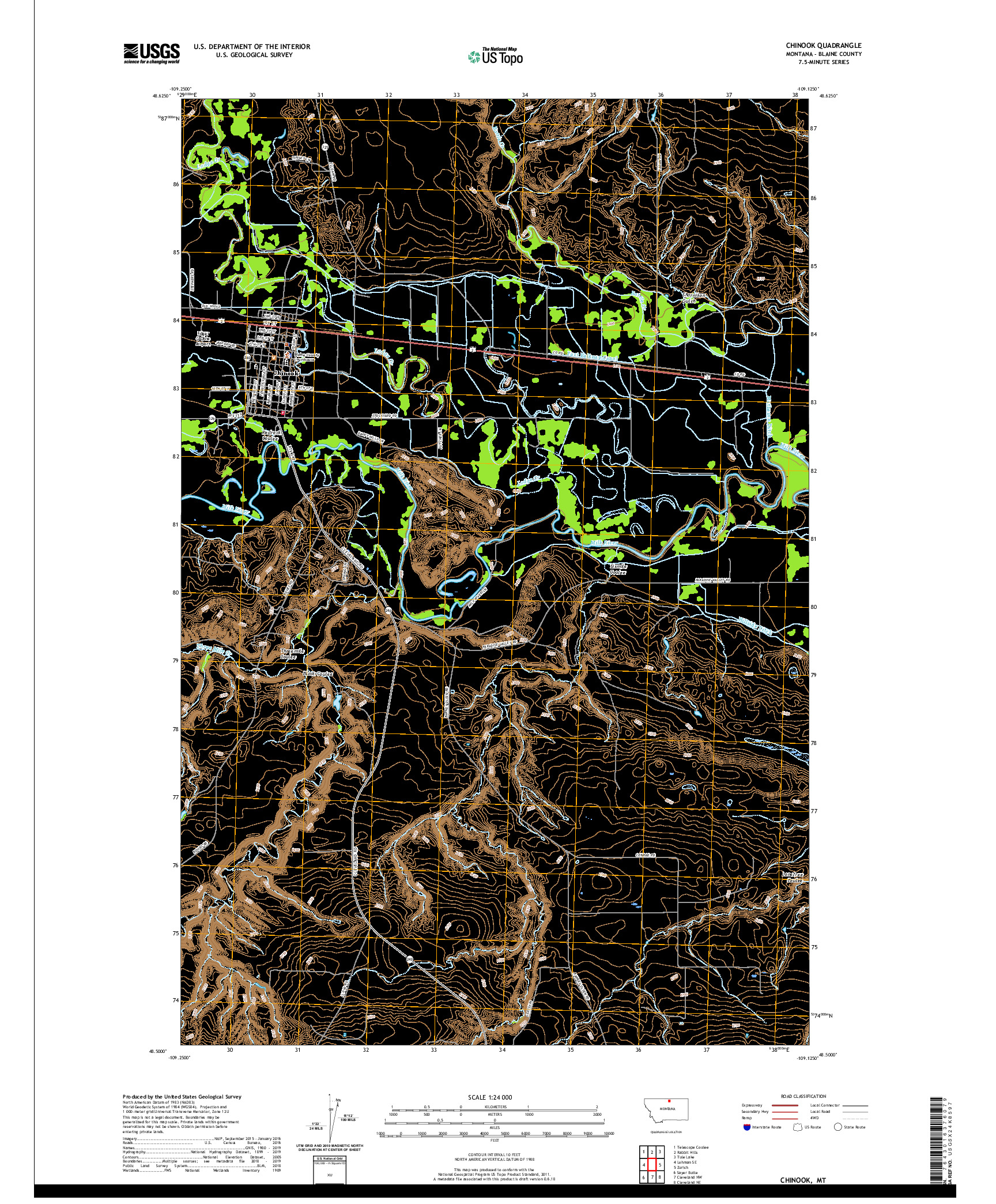USGS US TOPO 7.5-MINUTE MAP FOR CHINOOK, MT 2020