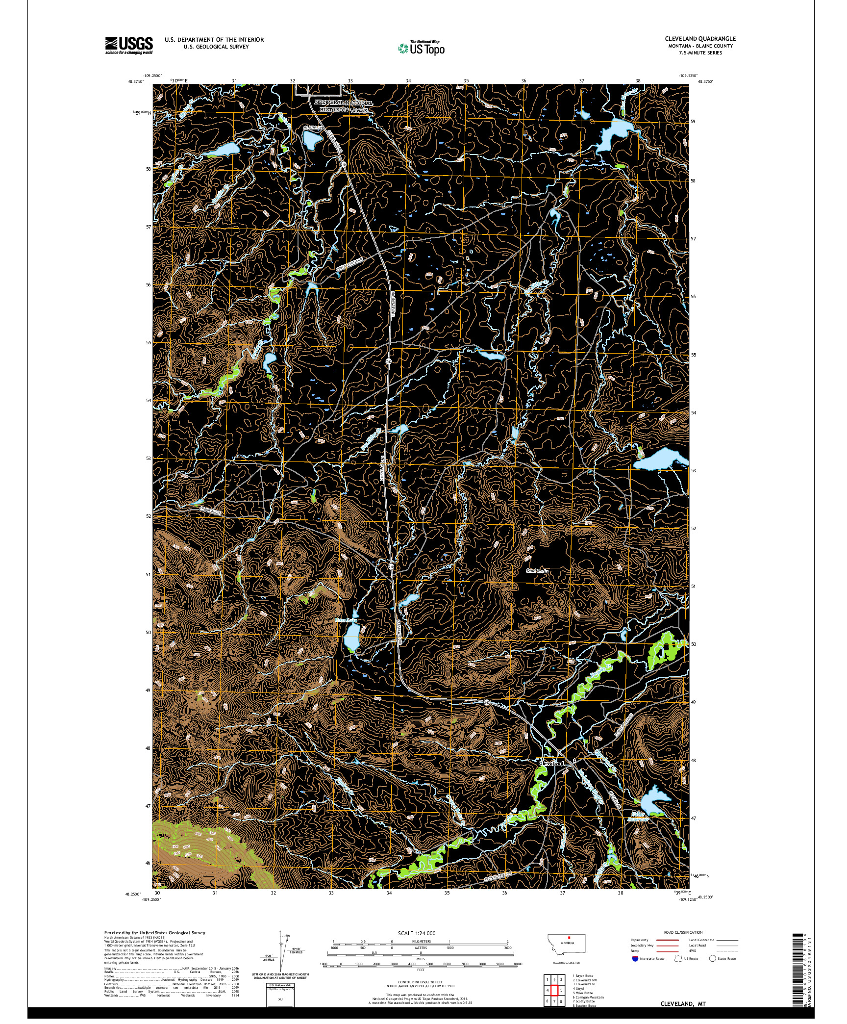 USGS US TOPO 7.5-MINUTE MAP FOR CLEVELAND, MT 2020