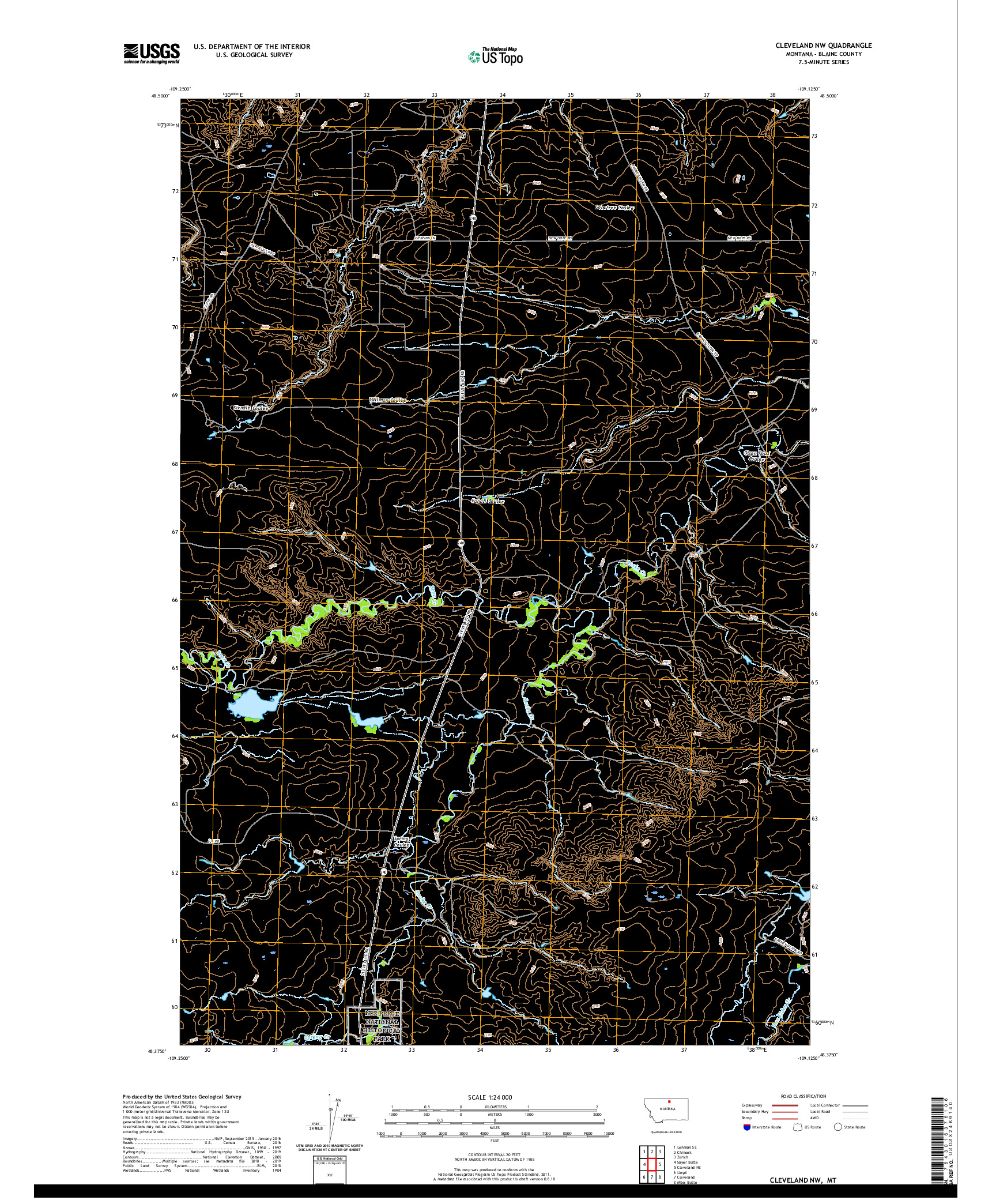 USGS US TOPO 7.5-MINUTE MAP FOR CLEVELAND NW, MT 2020