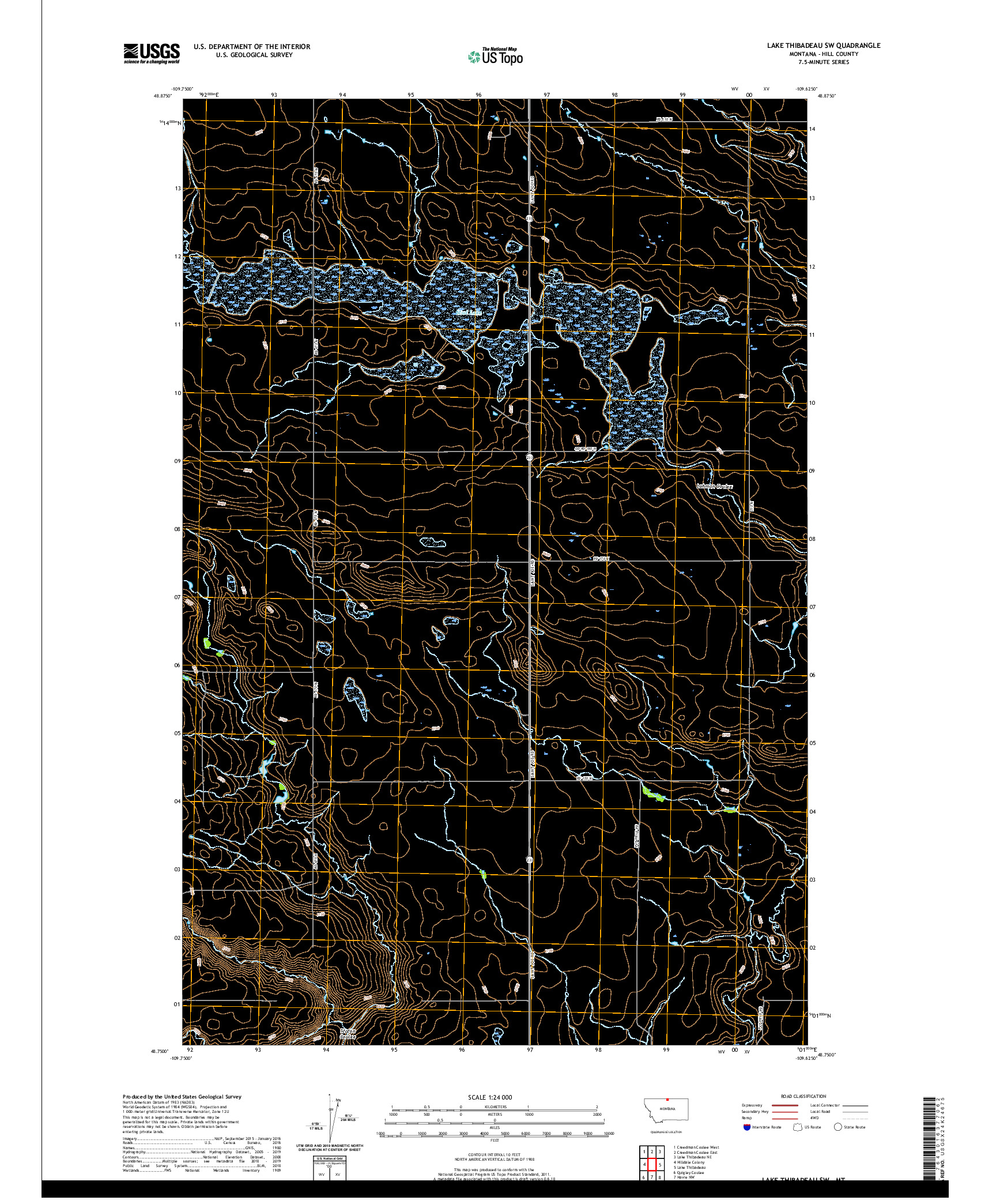 USGS US TOPO 7.5-MINUTE MAP FOR LAKE THIBADEAU SW, MT 2020