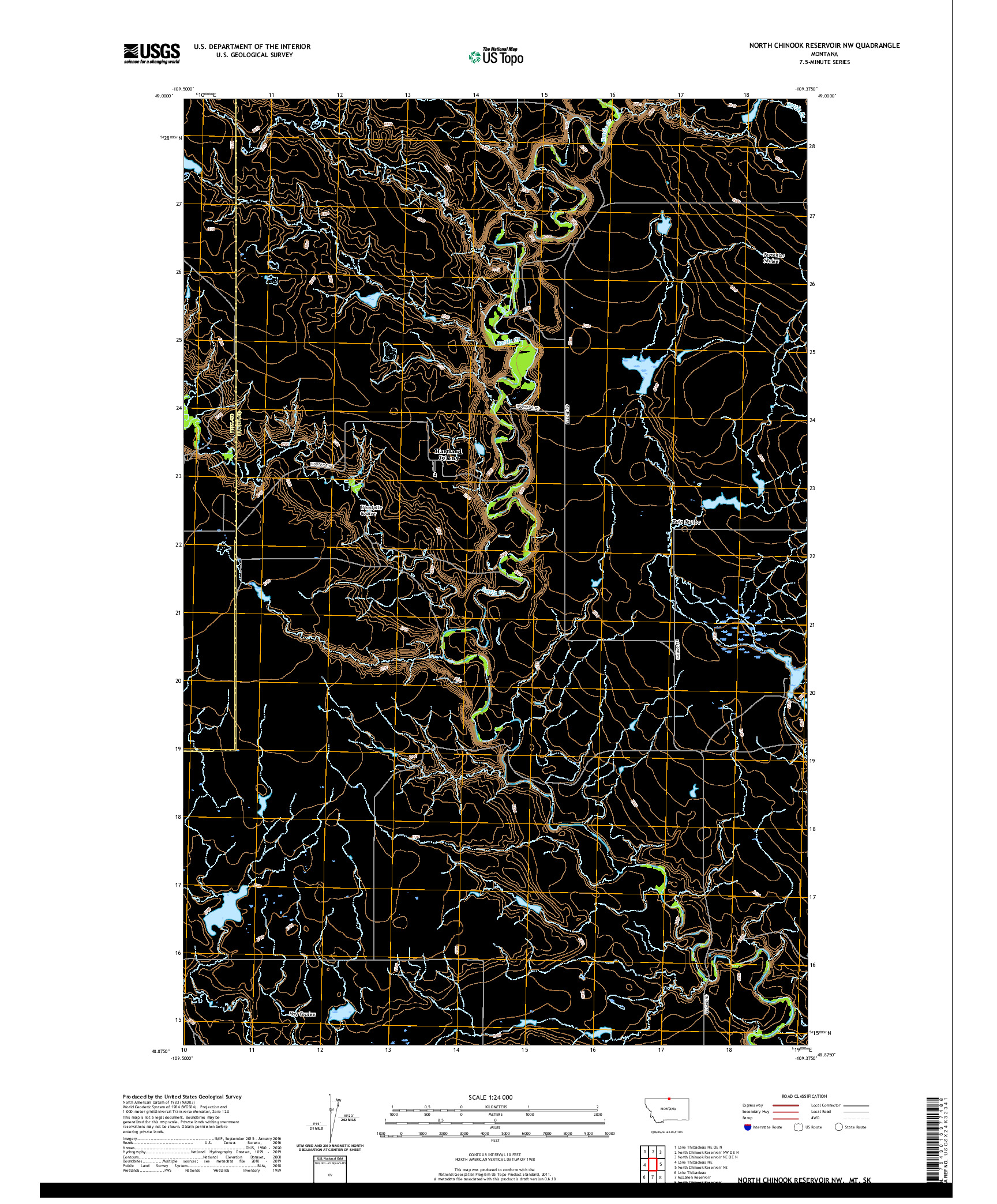 USGS US TOPO 7.5-MINUTE MAP FOR NORTH CHINOOK RESERVOIR NW, MT,SK 2020