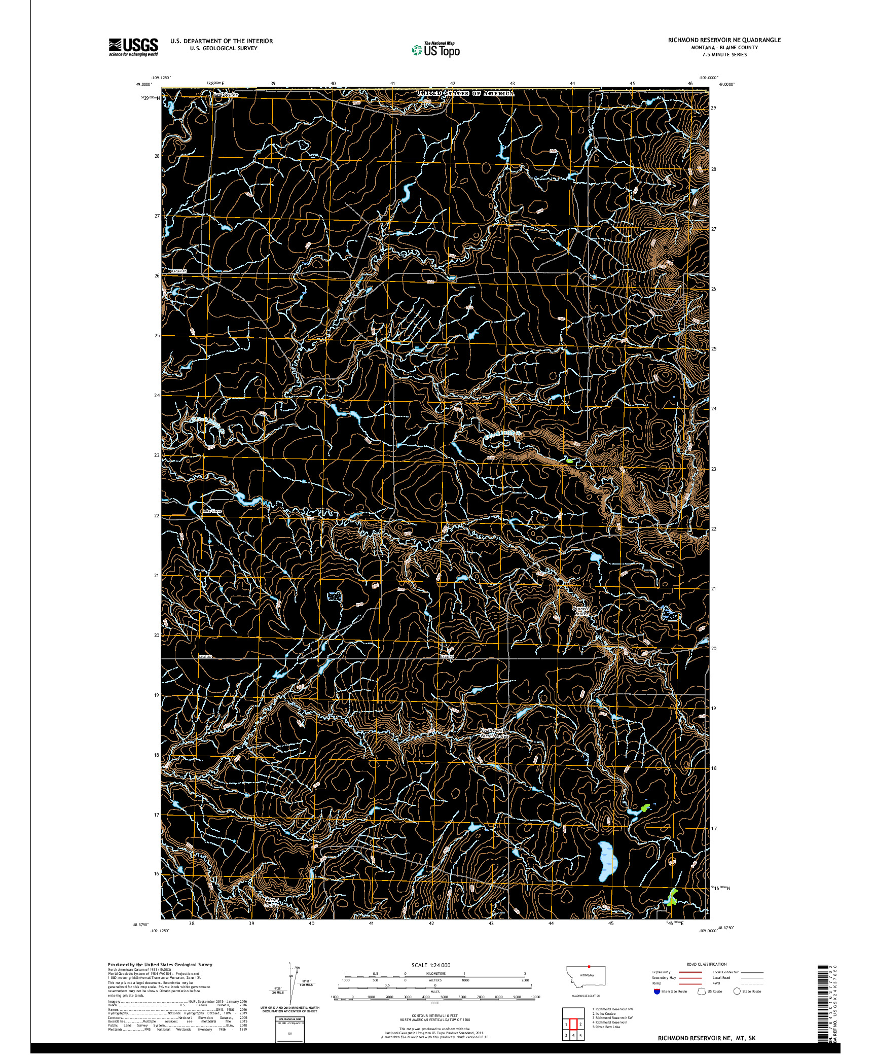 USGS US TOPO 7.5-MINUTE MAP FOR RICHMOND RESERVOIR NE, MT,SK 2020