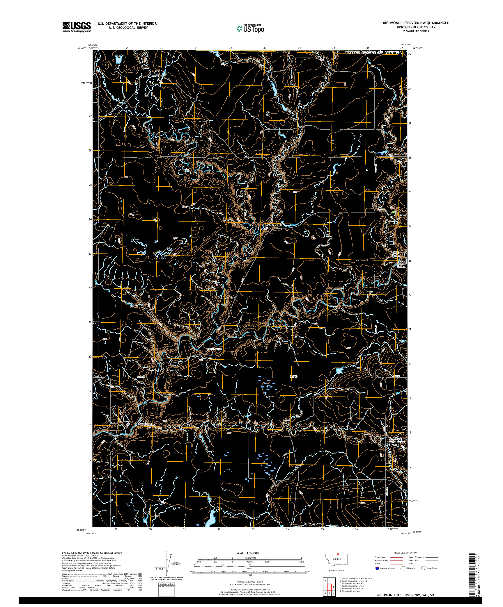 USGS US TOPO 7.5-MINUTE MAP FOR RICHMOND RESERVOIR NW, MT,SK 2020