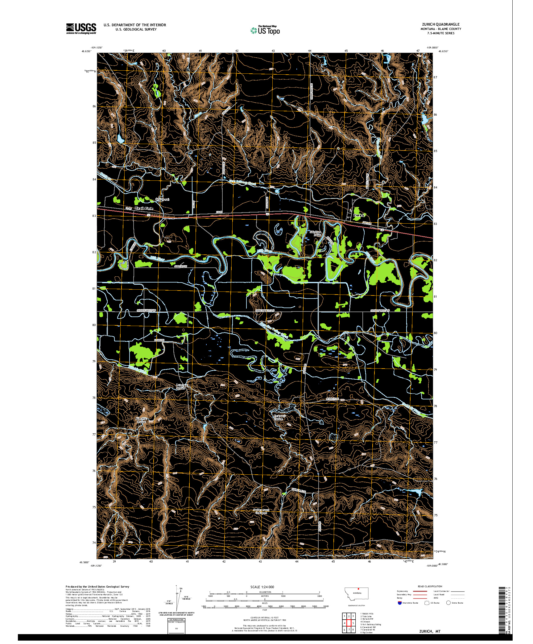 USGS US TOPO 7.5-MINUTE MAP FOR ZURICH, MT 2020