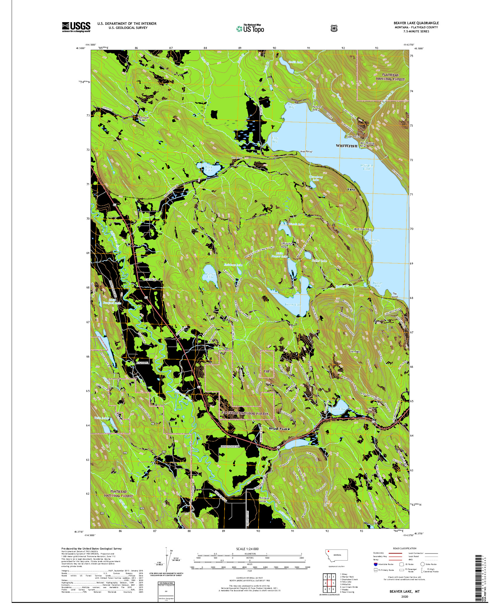 USGS US TOPO 7.5-MINUTE MAP FOR BEAVER LAKE, MT 2020