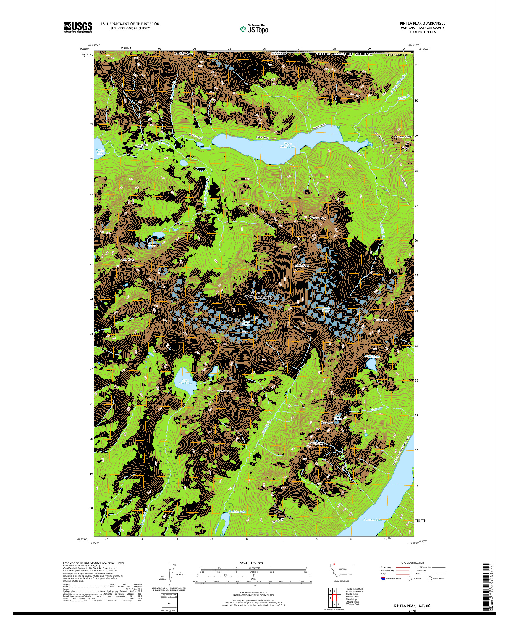 USGS US TOPO 7.5-MINUTE MAP FOR KINTLA PEAK, MT,BC 2020