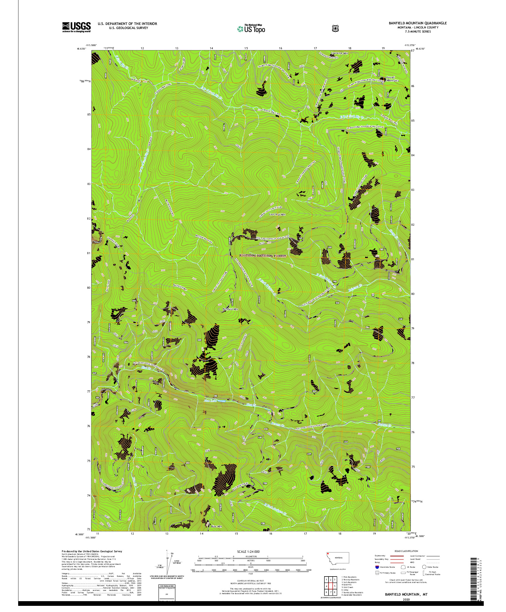 USGS US TOPO 7.5-MINUTE MAP FOR BANFIELD MOUNTAIN, MT 2020