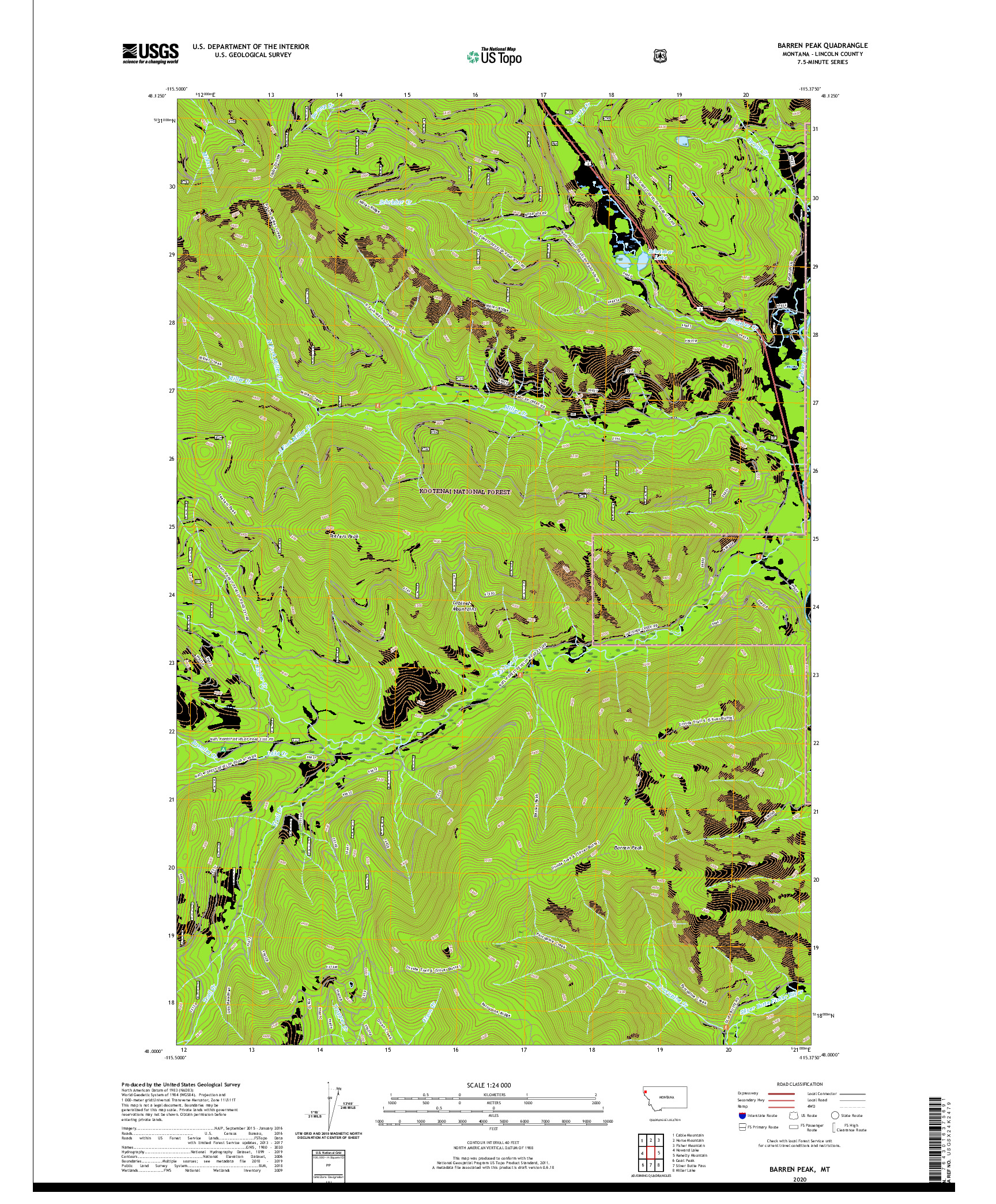 USGS US TOPO 7.5-MINUTE MAP FOR BARREN PEAK, MT 2020