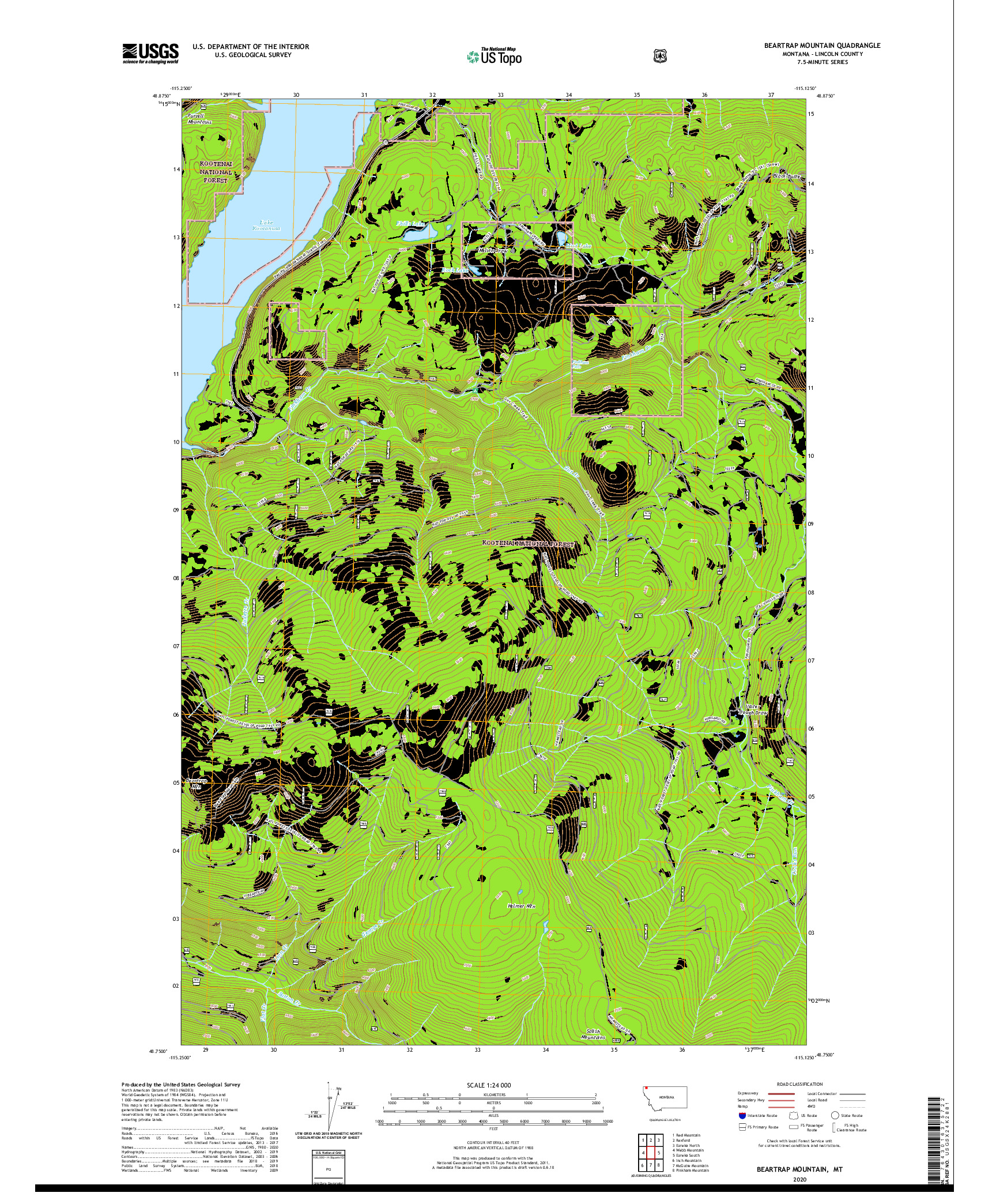 USGS US TOPO 7.5-MINUTE MAP FOR BEARTRAP MOUNTAIN, MT 2020