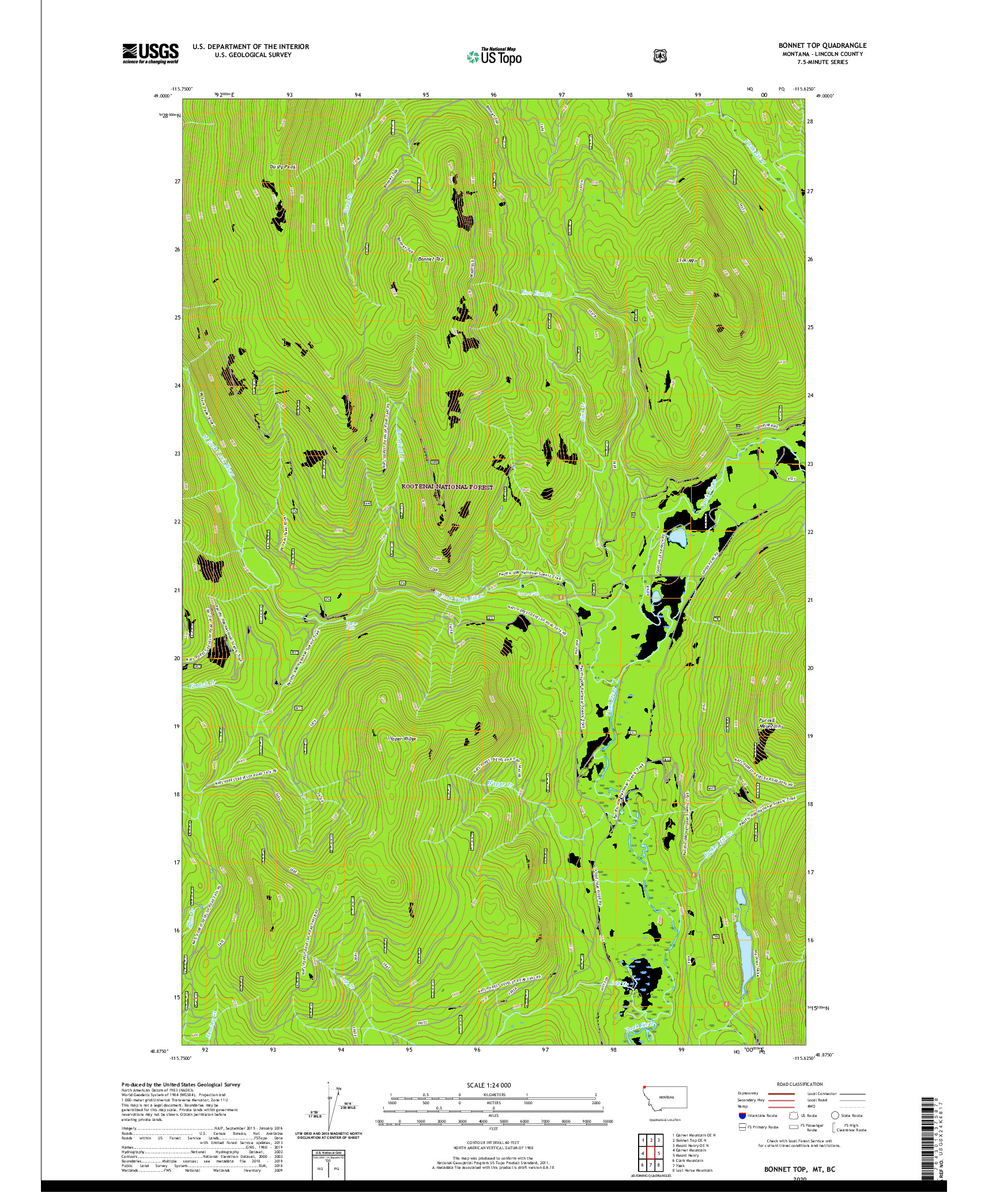 USGS US TOPO 7.5-MINUTE MAP FOR BONNET TOP, MT,BC 2020