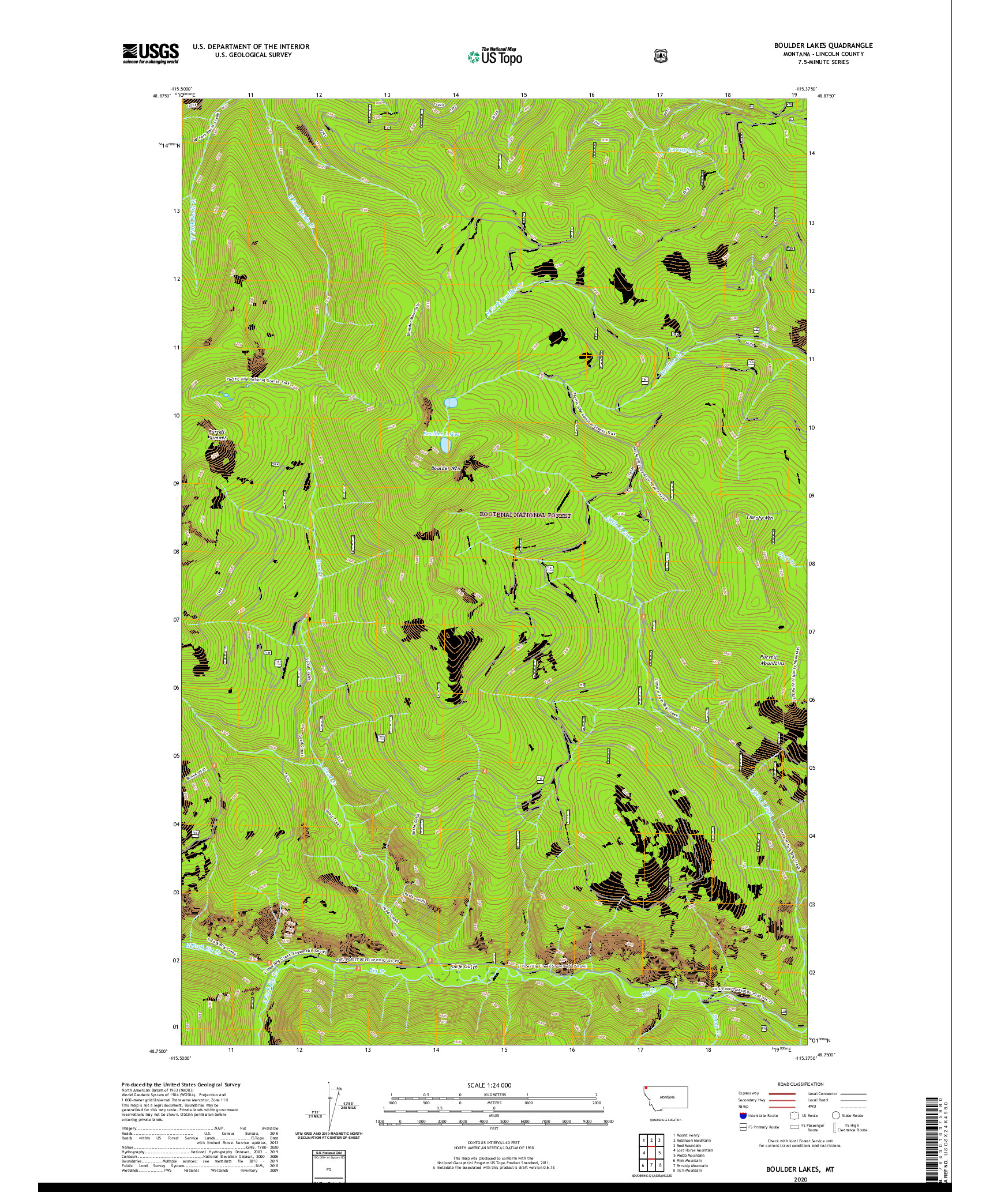 USGS US TOPO 7.5-MINUTE MAP FOR BOULDER LAKES, MT 2020