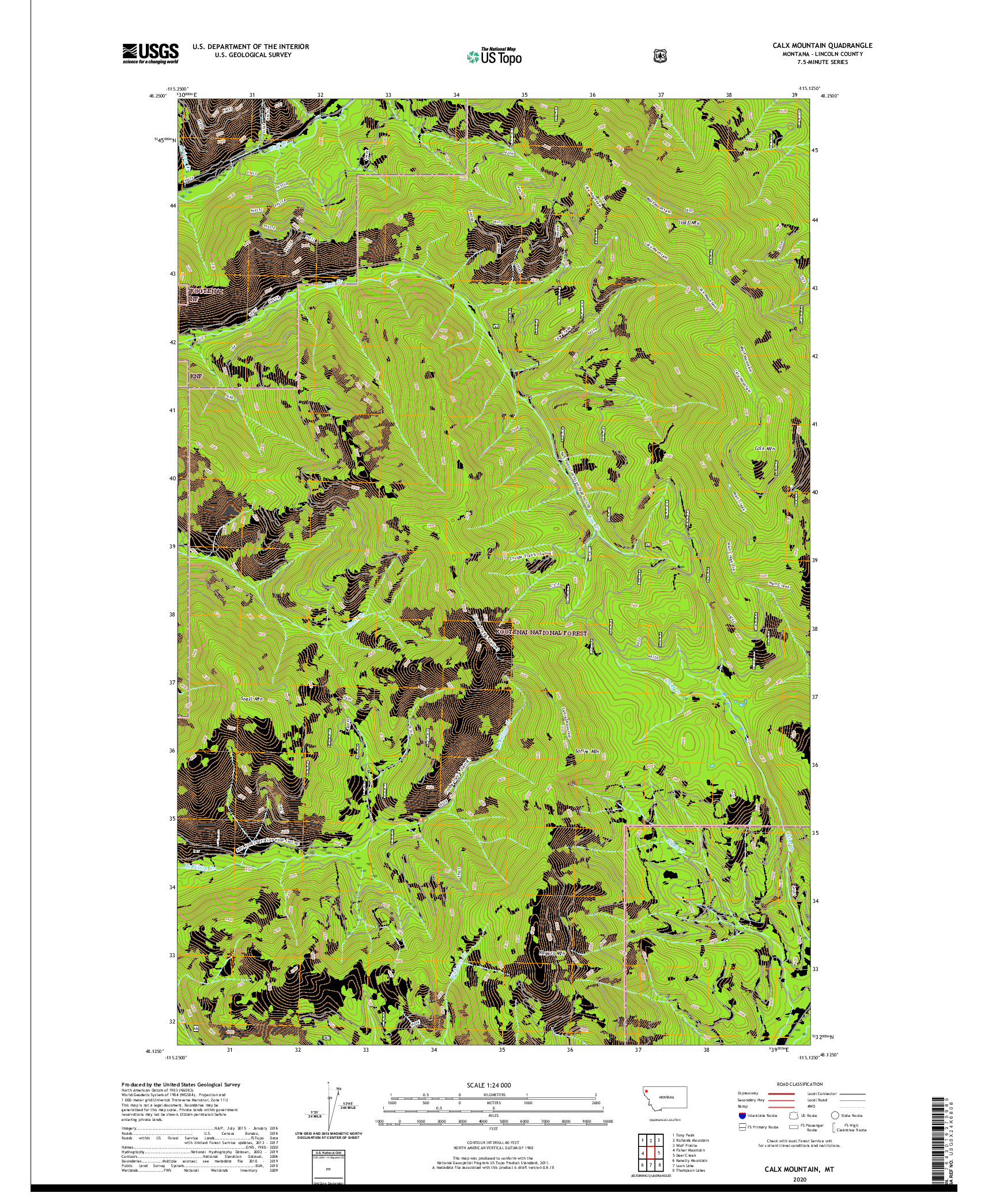 USGS US TOPO 7.5-MINUTE MAP FOR CALX MOUNTAIN, MT 2020