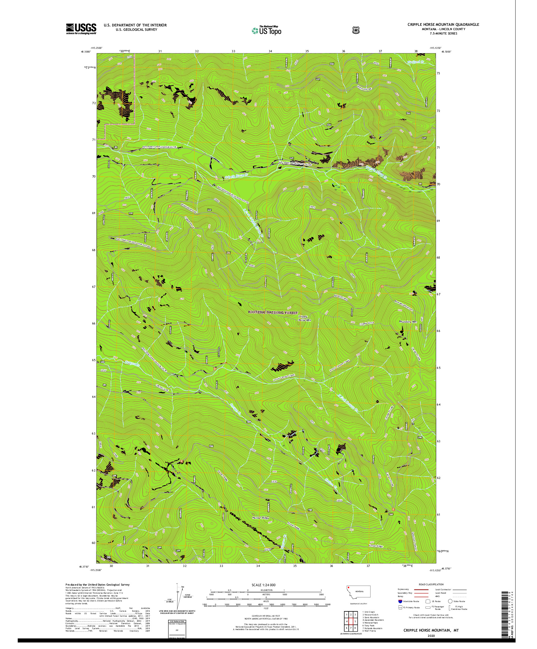 USGS US TOPO 7.5-MINUTE MAP FOR CRIPPLE HORSE MOUNTAIN, MT 2020