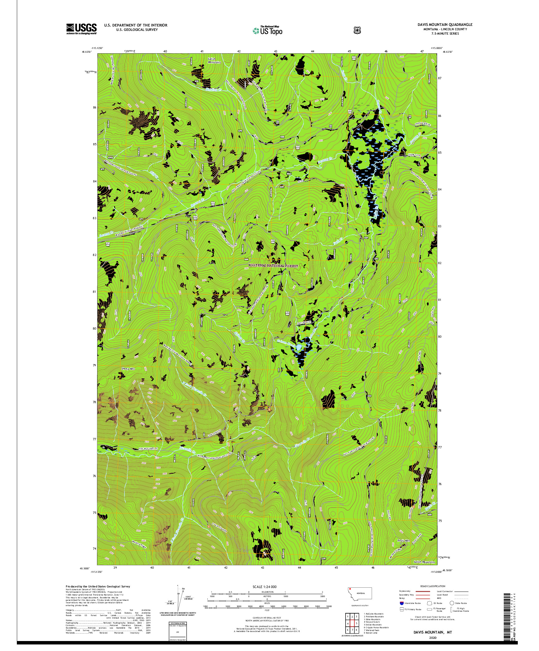 USGS US TOPO 7.5-MINUTE MAP FOR DAVIS MOUNTAIN, MT 2020