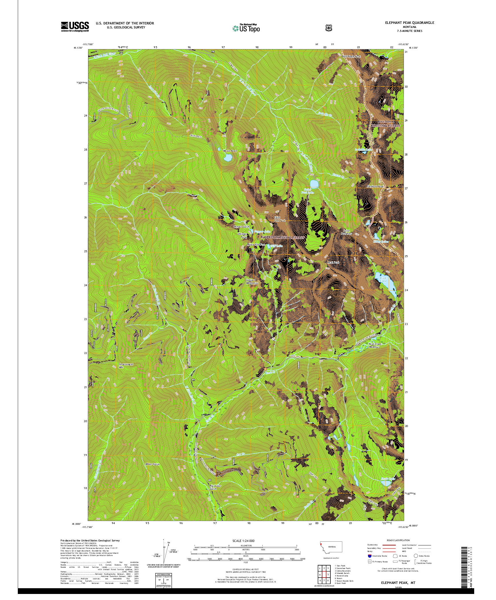USGS US TOPO 7.5-MINUTE MAP FOR ELEPHANT PEAK, MT 2020