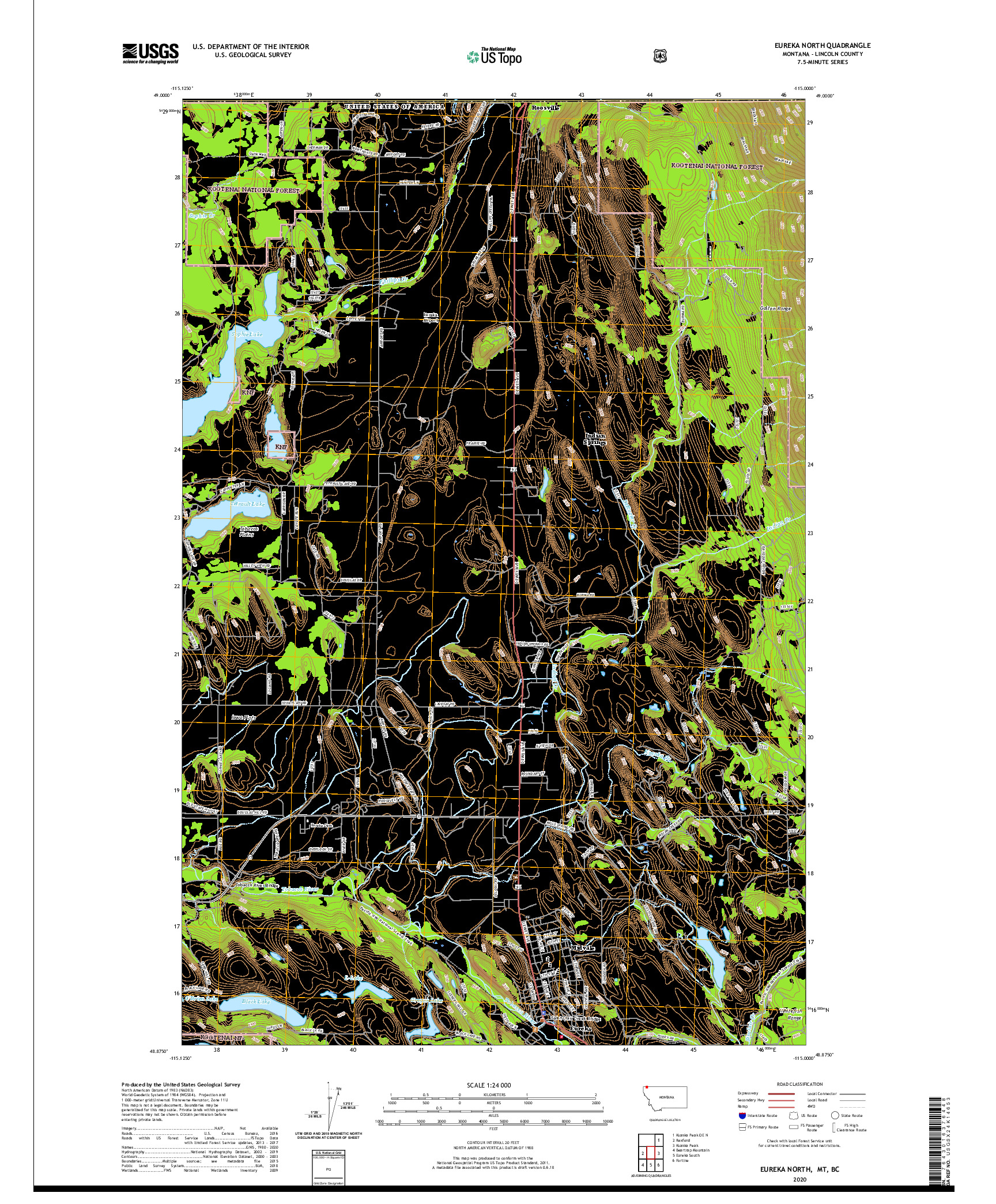 USGS US TOPO 7.5-MINUTE MAP FOR EUREKA NORTH, MT,BC 2020