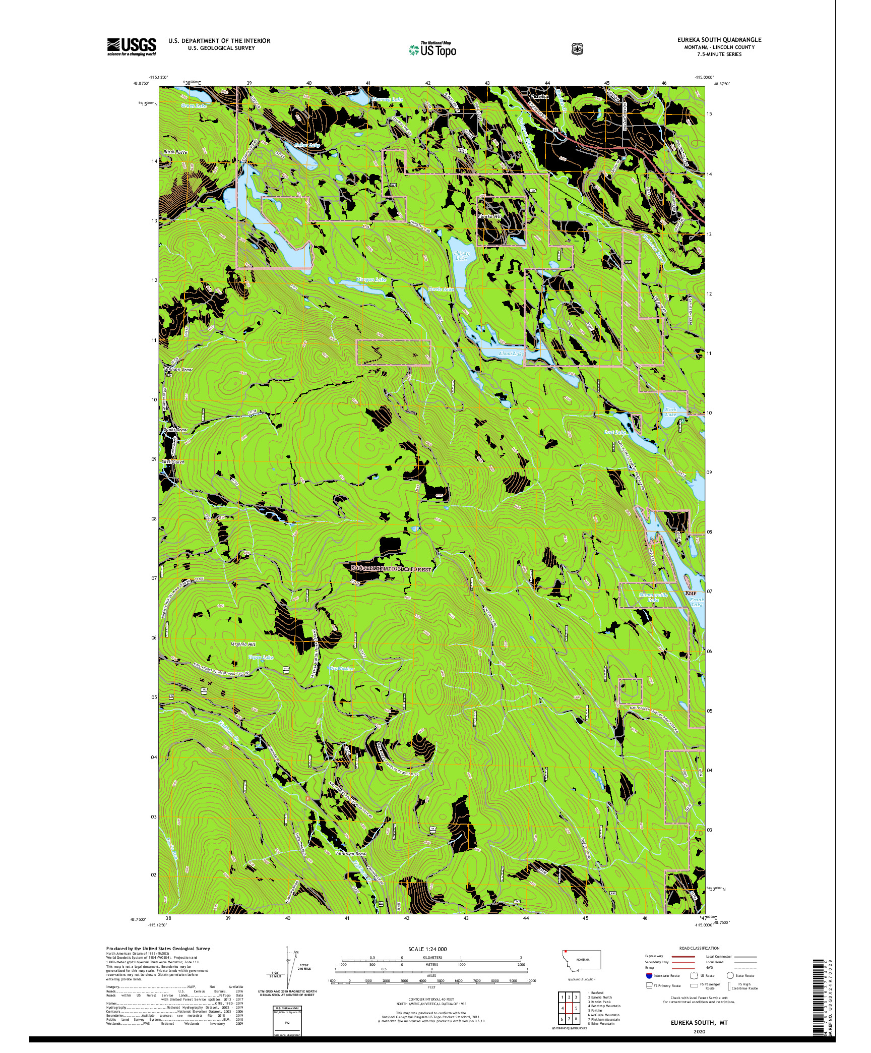 USGS US TOPO 7.5-MINUTE MAP FOR EUREKA SOUTH, MT 2020
