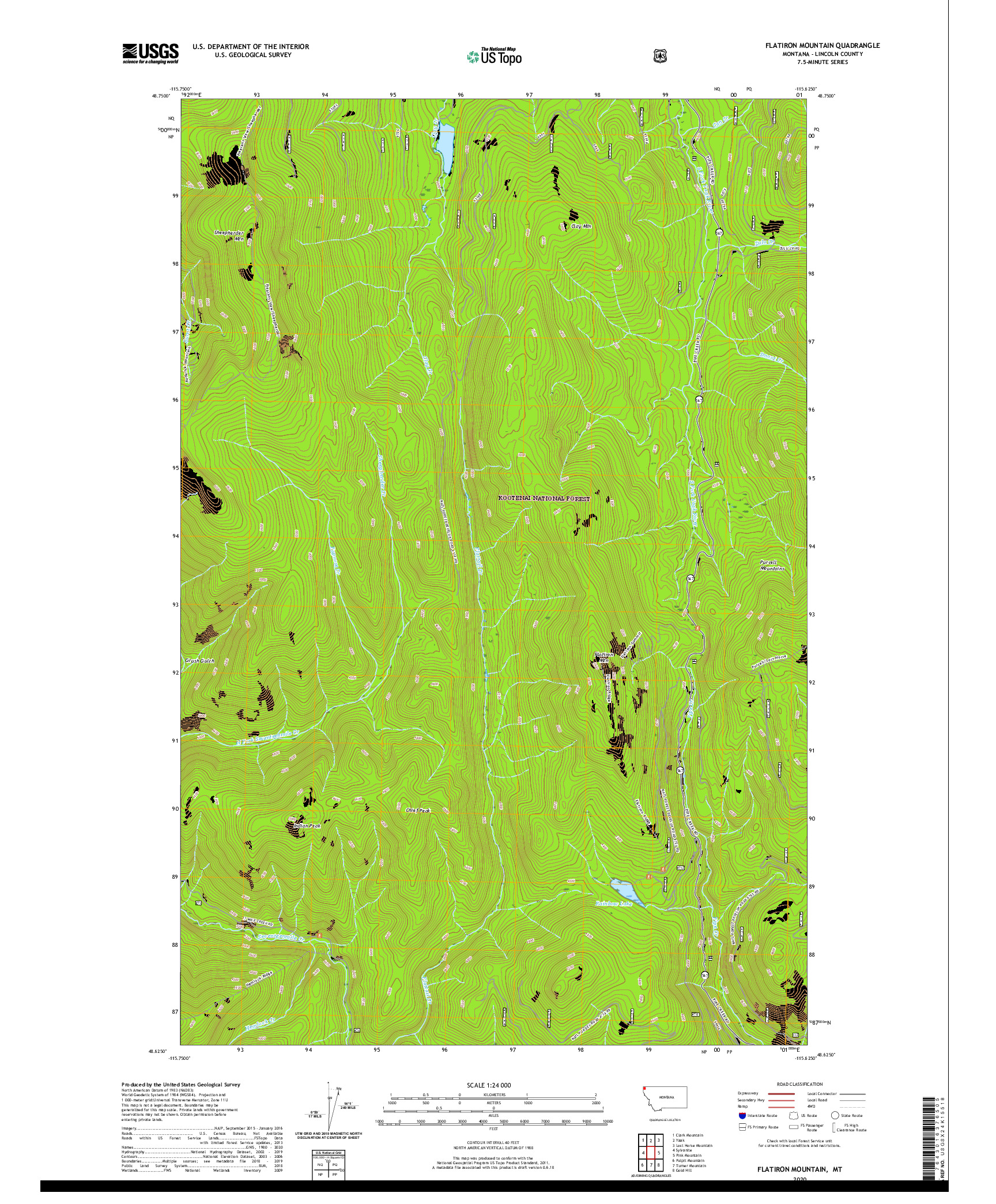 USGS US TOPO 7.5-MINUTE MAP FOR FLATIRON MOUNTAIN, MT 2020