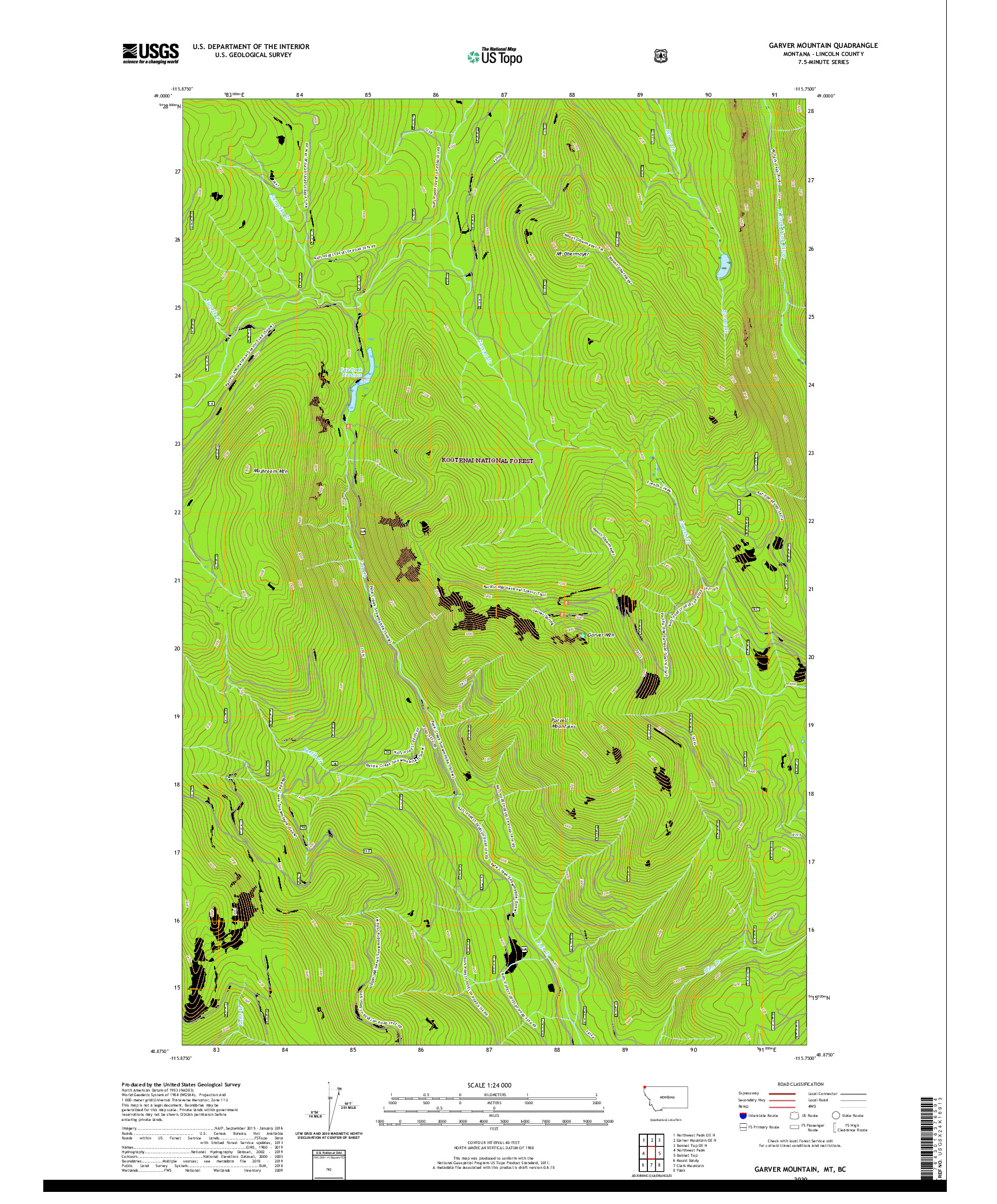 USGS US TOPO 7.5-MINUTE MAP FOR GARVER MOUNTAIN, MT,BC 2020