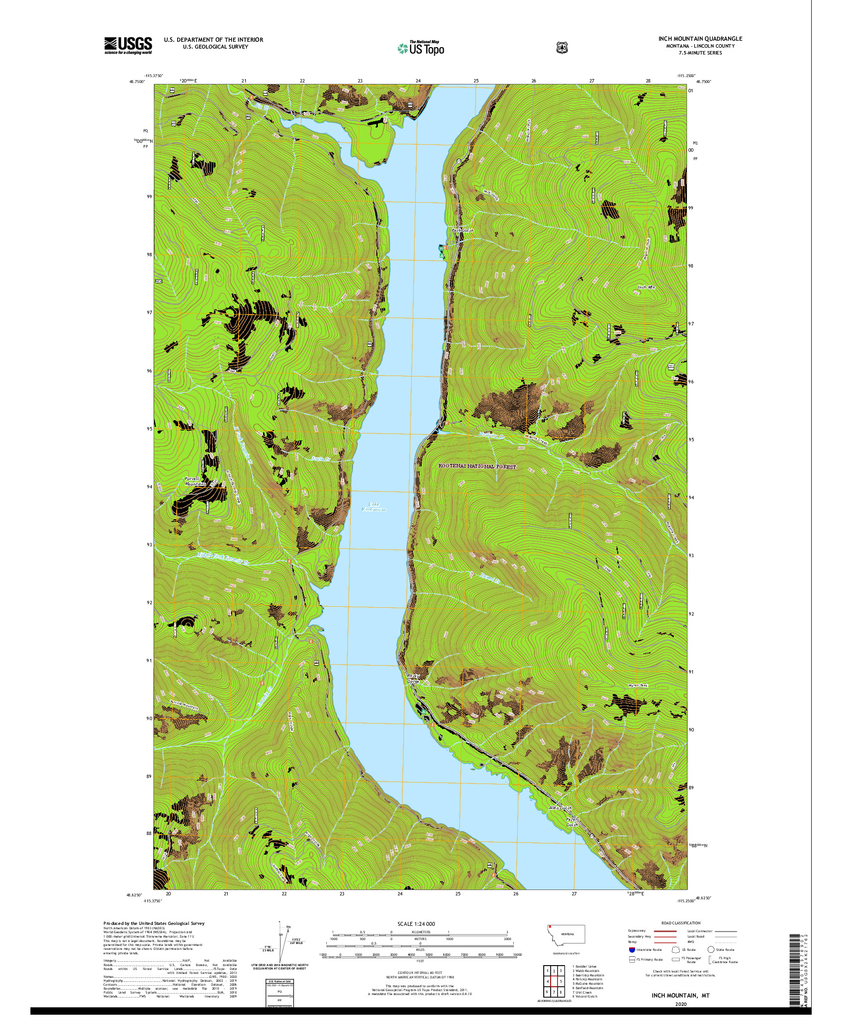 USGS US TOPO 7.5-MINUTE MAP FOR INCH MOUNTAIN, MT 2020