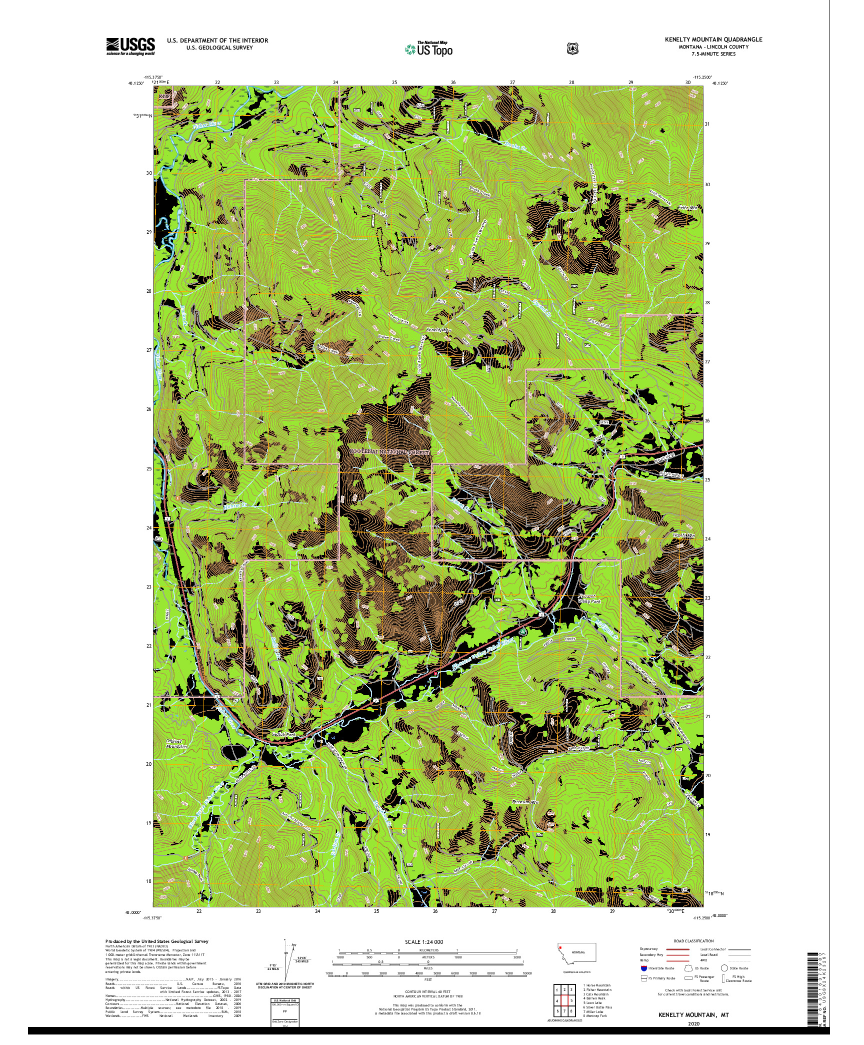 USGS US TOPO 7.5-MINUTE MAP FOR KENELTY MOUNTAIN, MT 2020