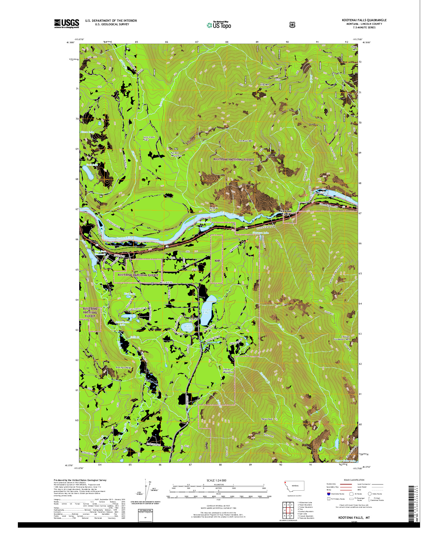 USGS US TOPO 7.5-MINUTE MAP FOR KOOTENAI FALLS, MT 2020