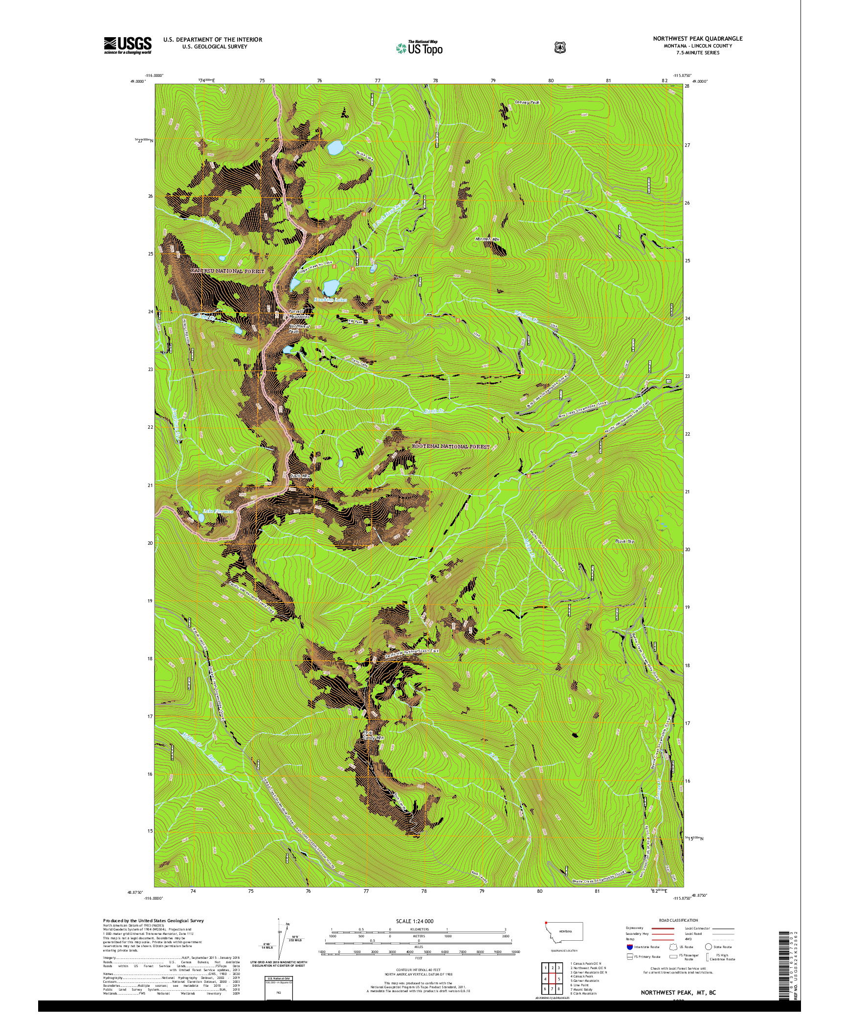 USGS US TOPO 7.5-MINUTE MAP FOR NORTHWEST PEAK, MT,BC 2020