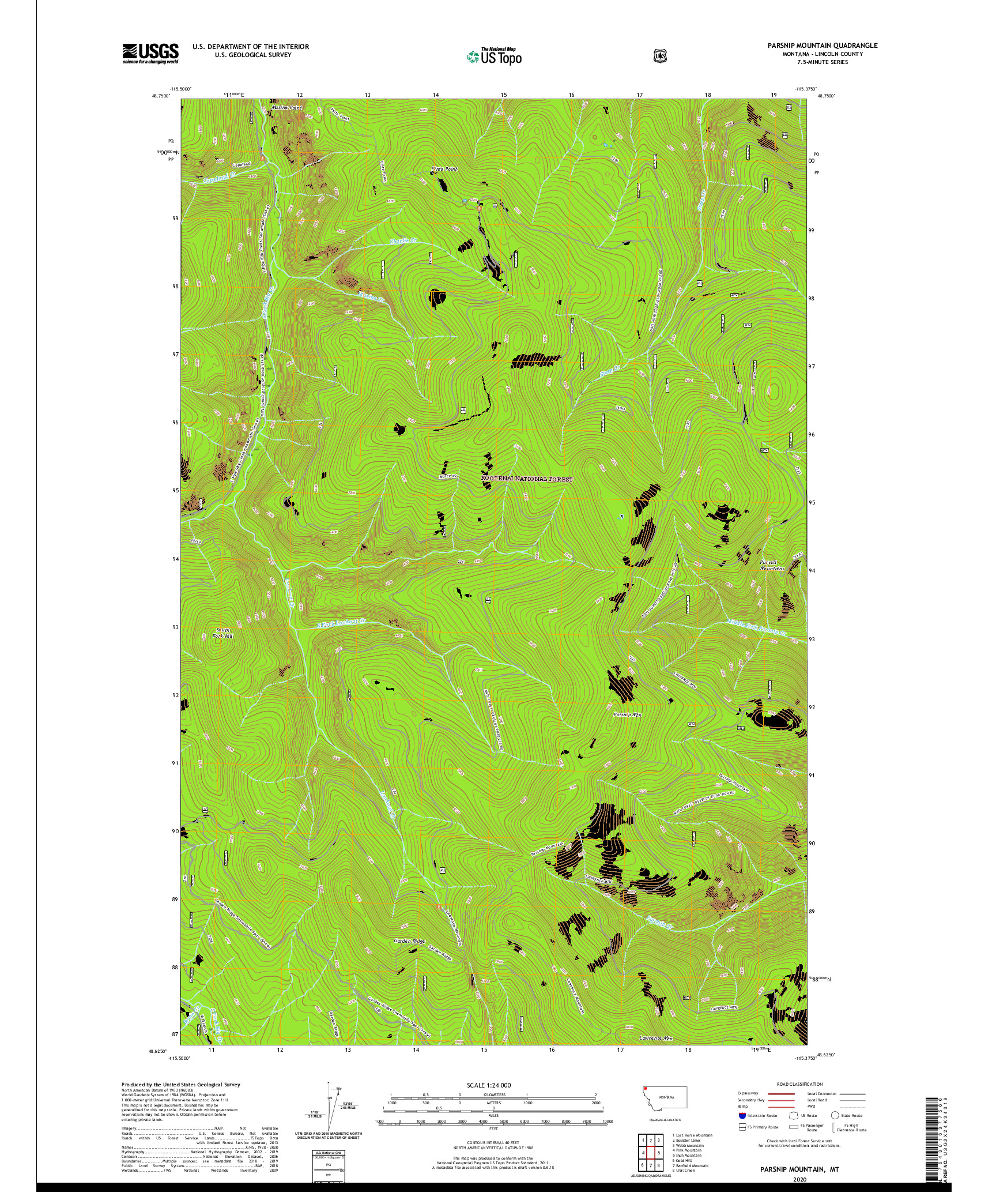 USGS US TOPO 7.5-MINUTE MAP FOR PARSNIP MOUNTAIN, MT 2020