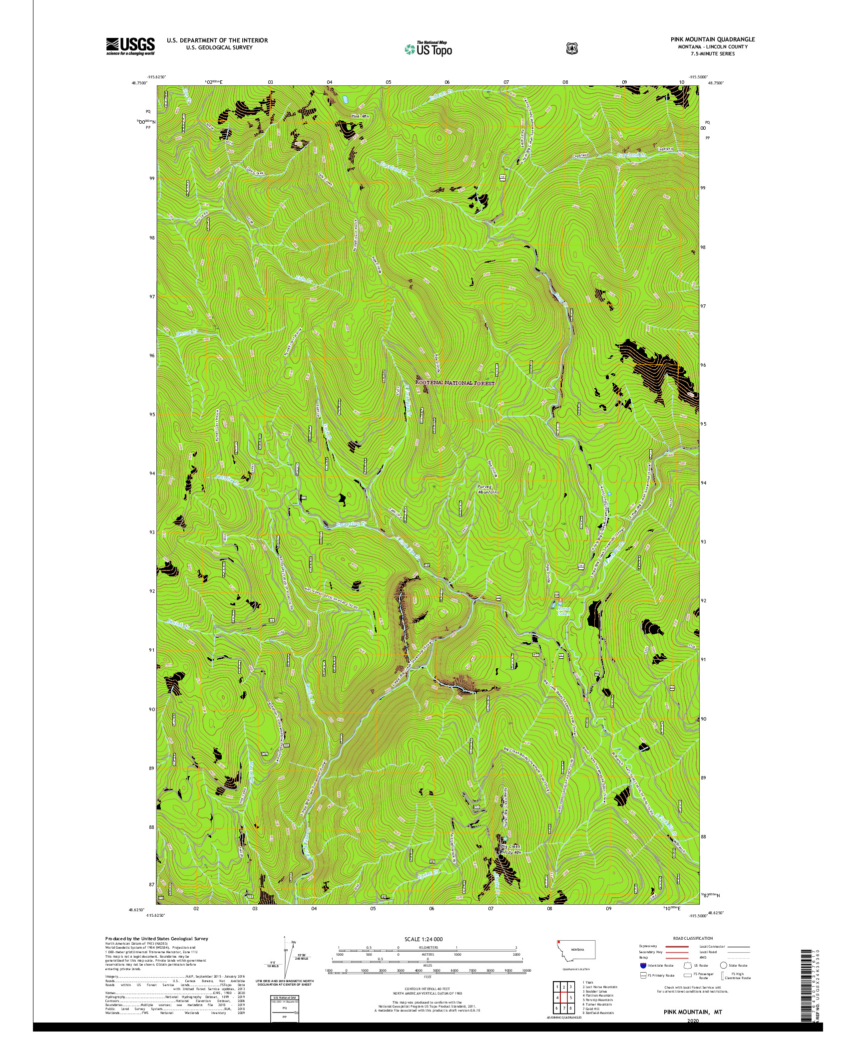 USGS US TOPO 7.5-MINUTE MAP FOR PINK MOUNTAIN, MT 2020