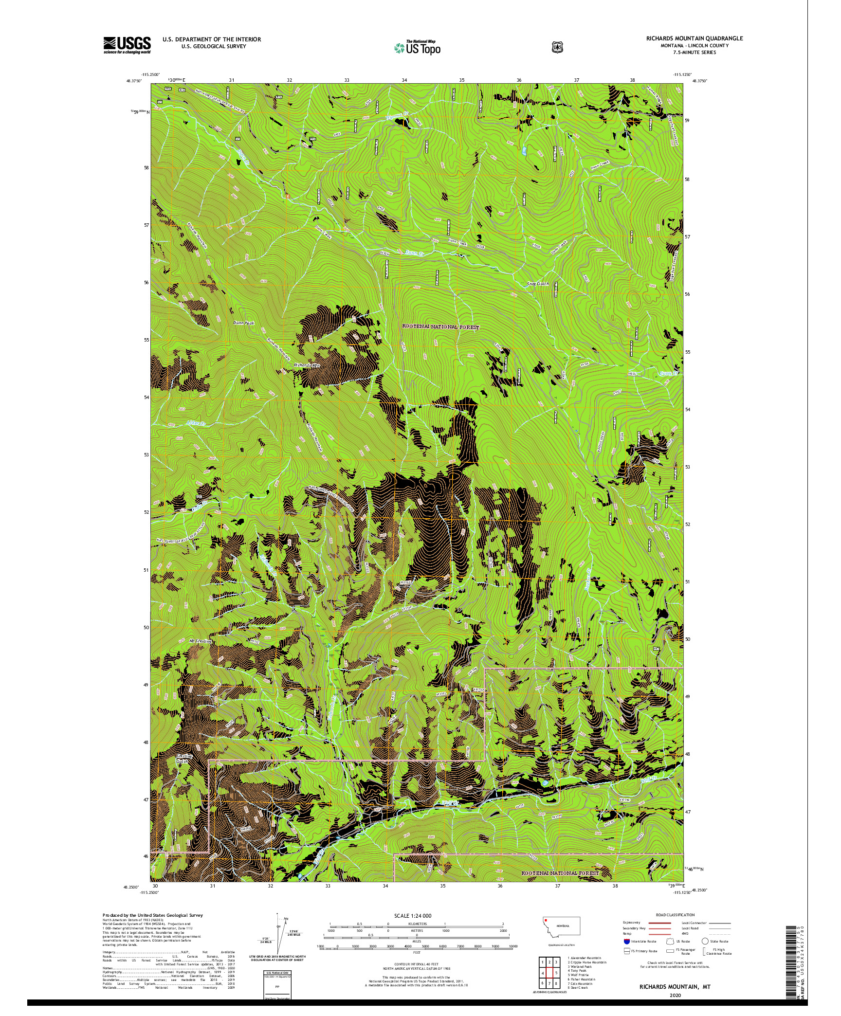 USGS US TOPO 7.5-MINUTE MAP FOR RICHARDS MOUNTAIN, MT 2020