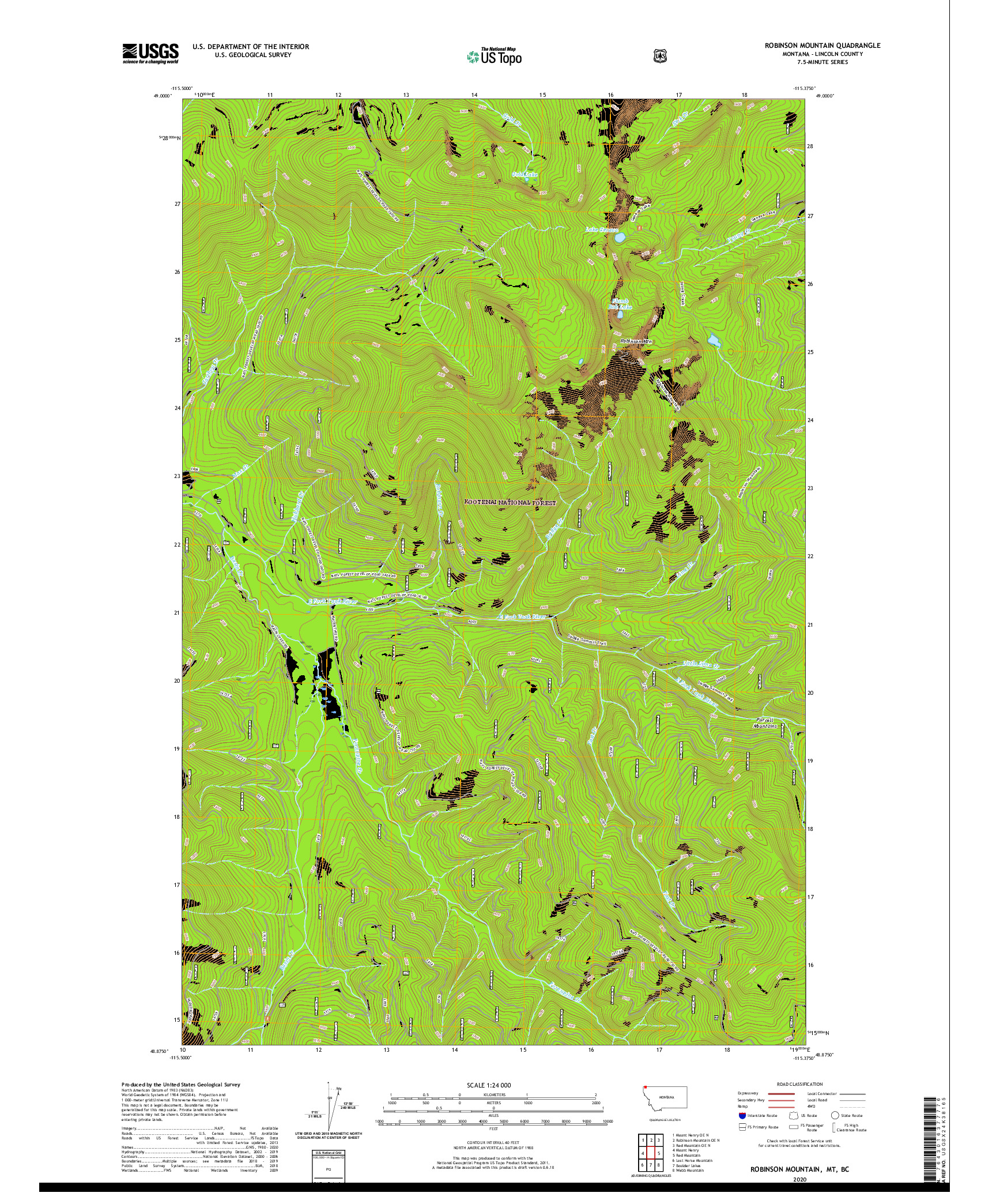 USGS US TOPO 7.5-MINUTE MAP FOR ROBINSON MOUNTAIN, MT,BC 2020