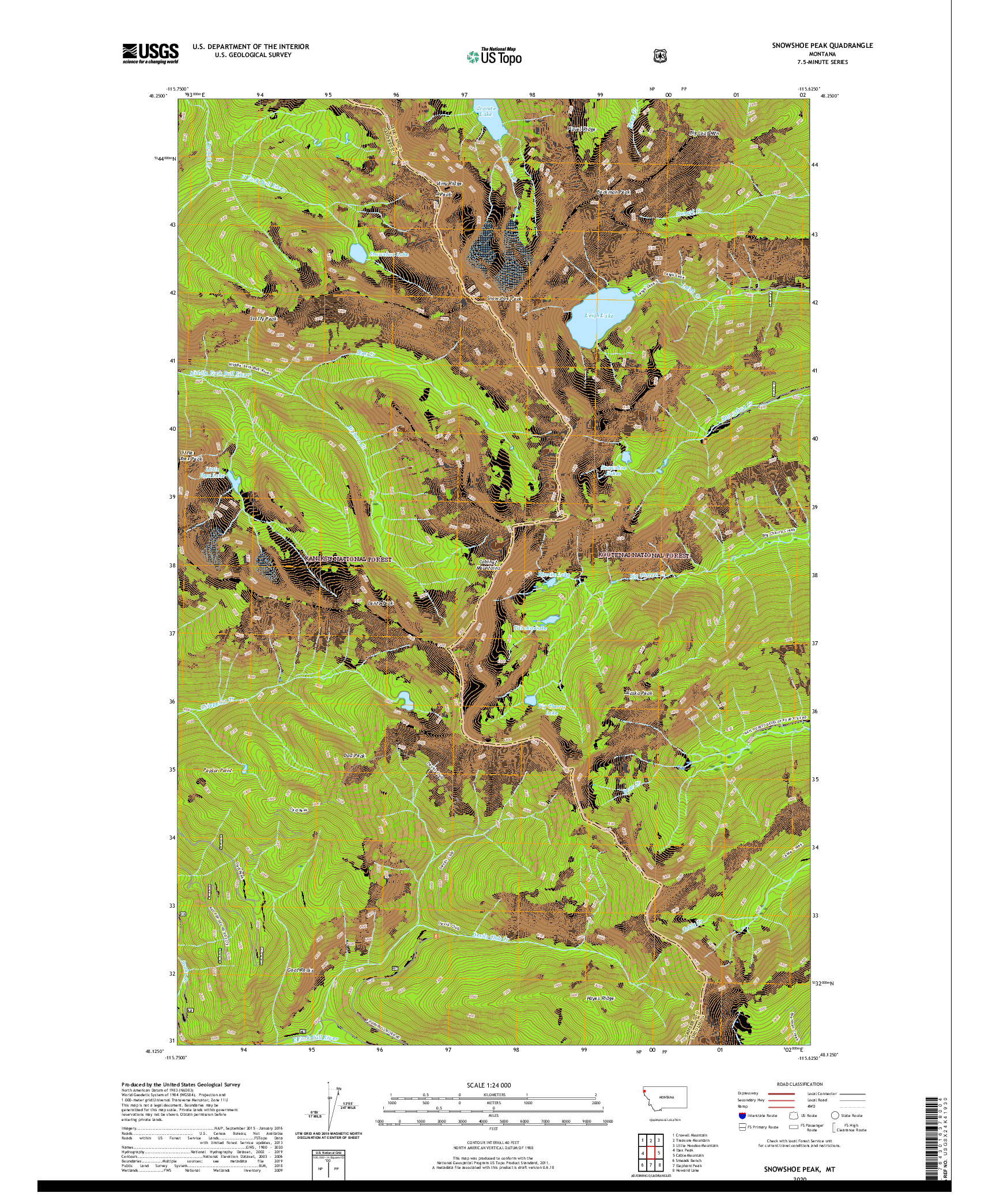 USGS US TOPO 7.5-MINUTE MAP FOR SNOWSHOE PEAK, MT 2020