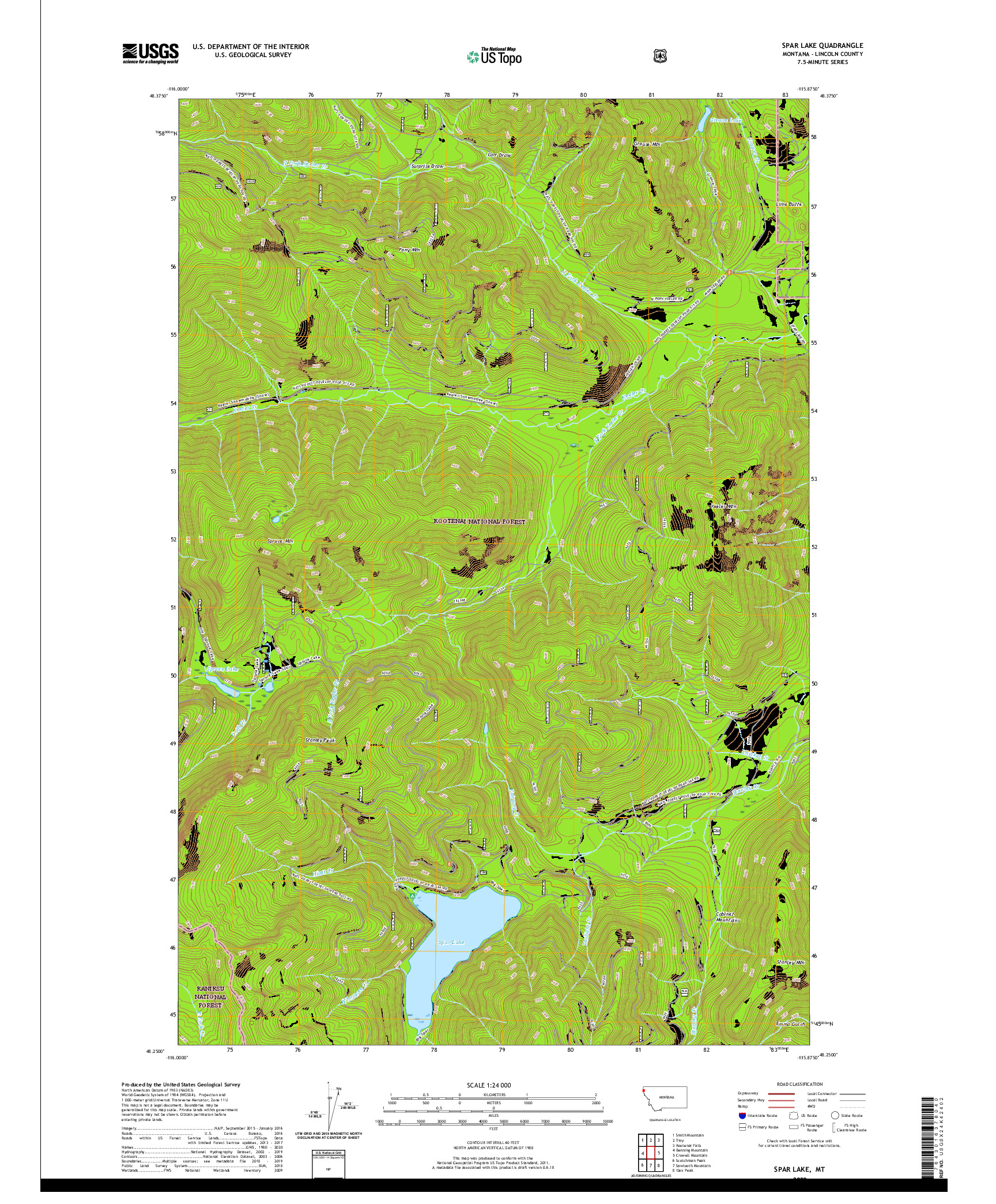 USGS US TOPO 7.5-MINUTE MAP FOR SPAR LAKE, MT 2020