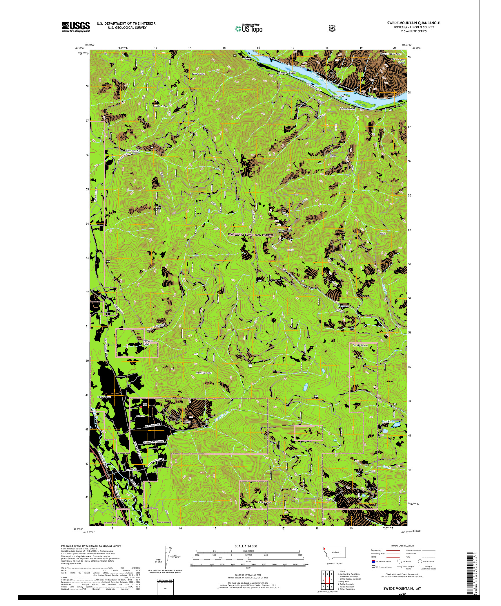 USGS US TOPO 7.5-MINUTE MAP FOR SWEDE MOUNTAIN, MT 2020