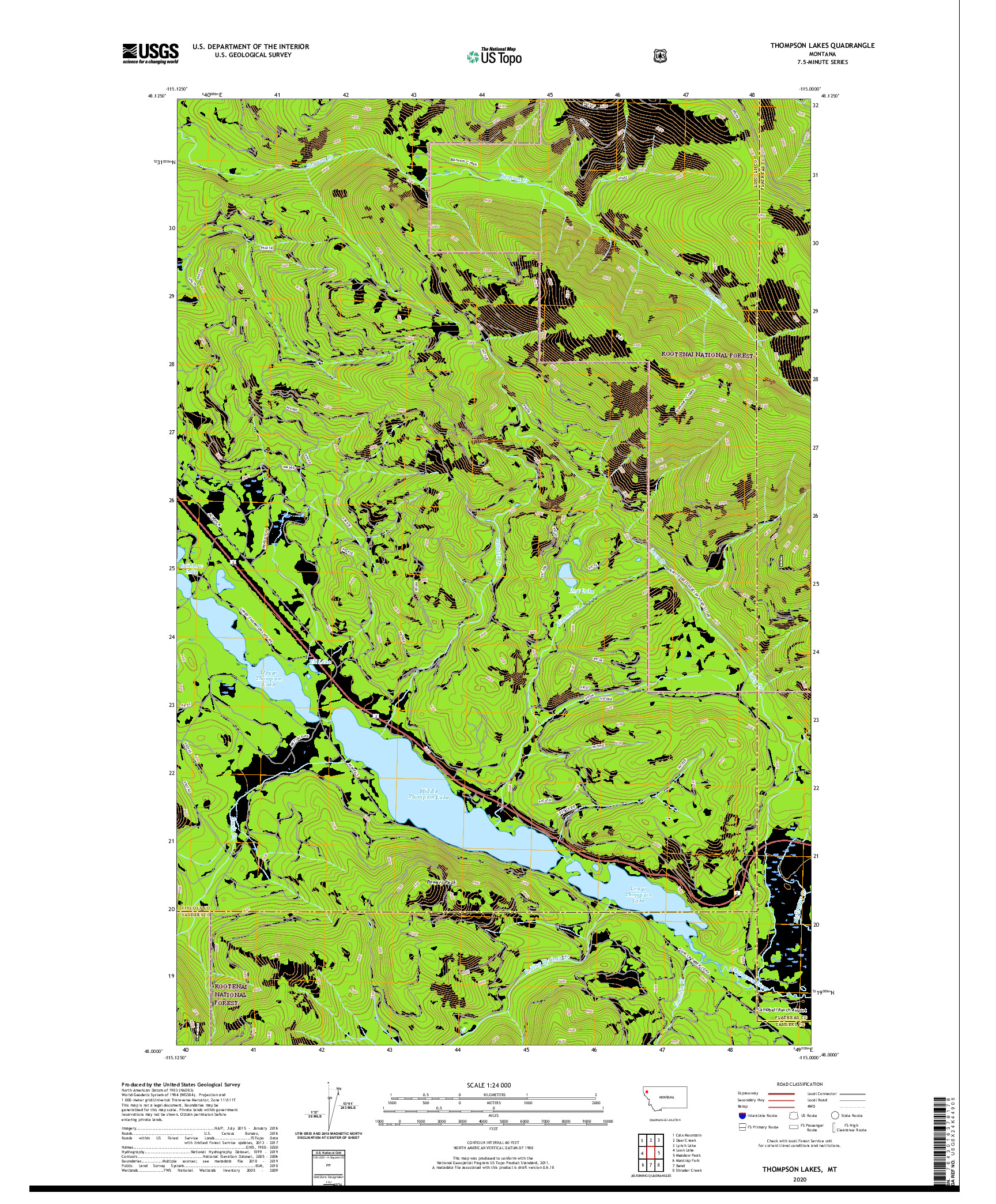 USGS US TOPO 7.5-MINUTE MAP FOR THOMPSON LAKES, MT 2020