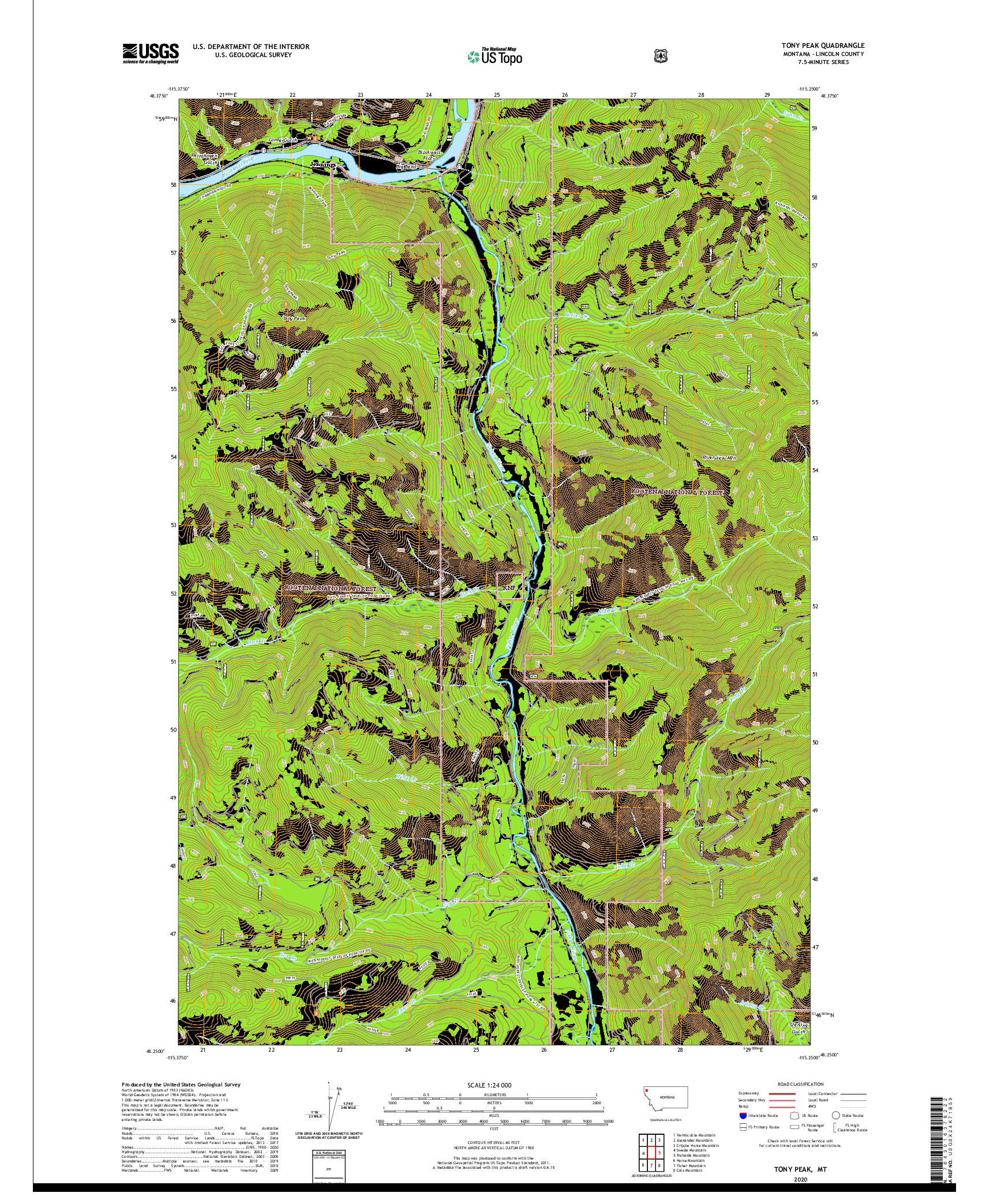 USGS US TOPO 7.5-MINUTE MAP FOR TONY PEAK, MT 2020
