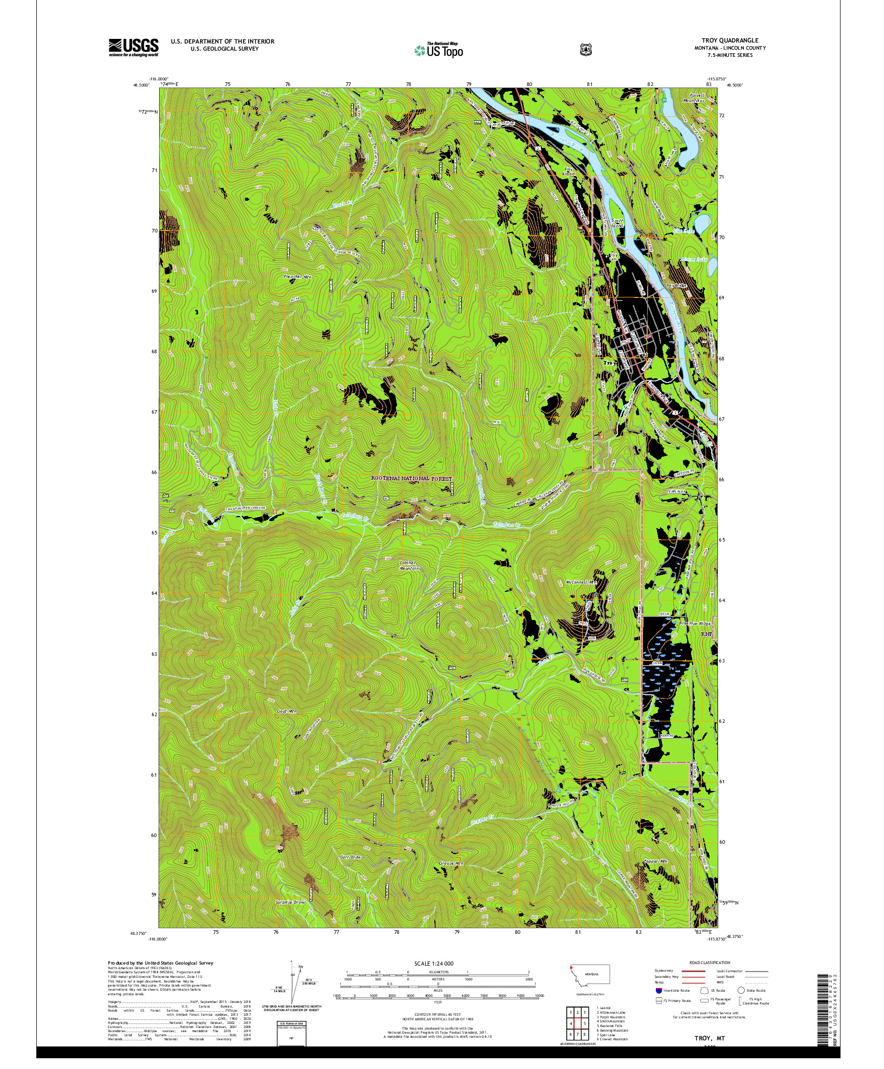 USGS US TOPO 7.5-MINUTE MAP FOR TROY, MT 2020