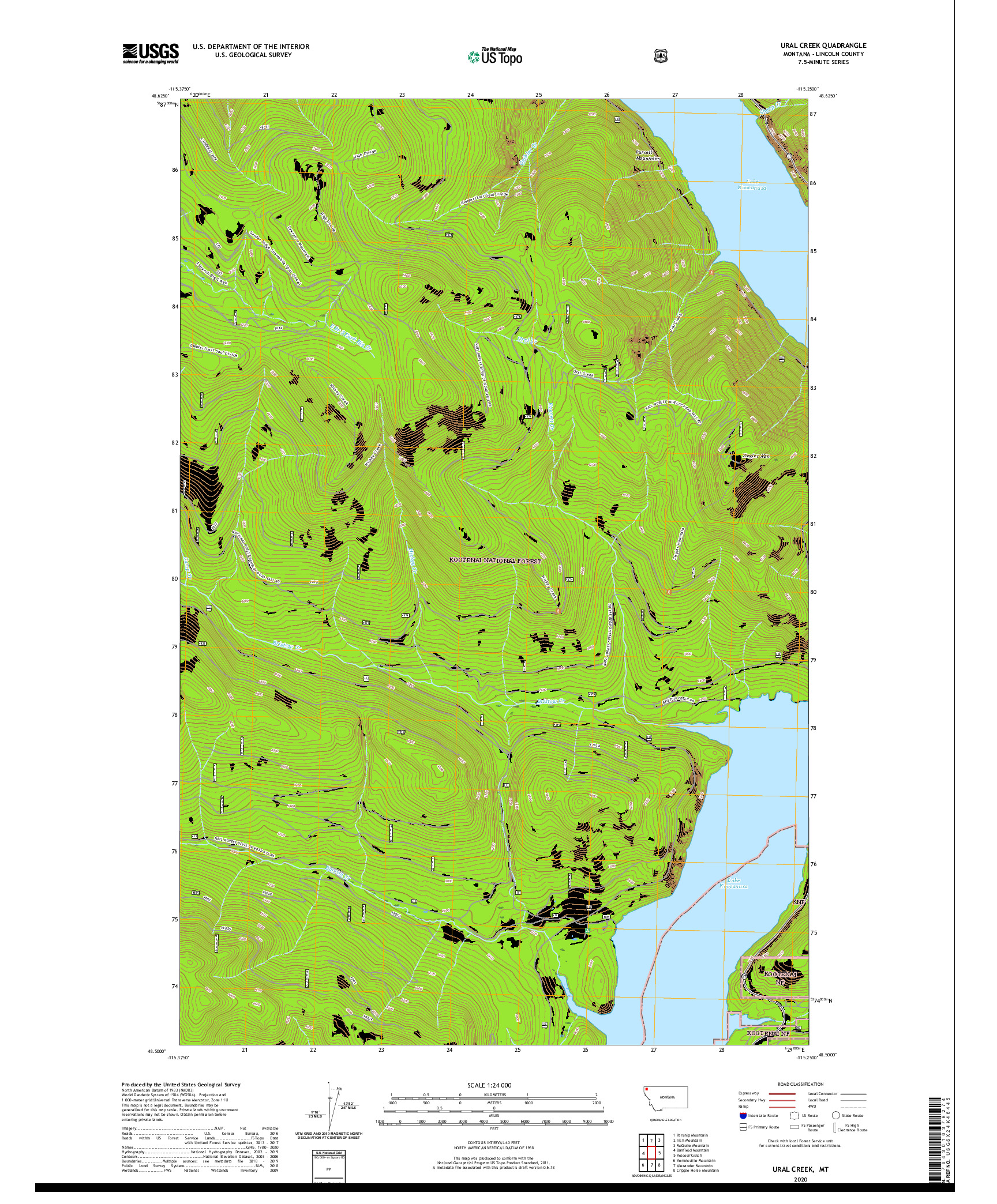 USGS US TOPO 7.5-MINUTE MAP FOR URAL CREEK, MT 2020