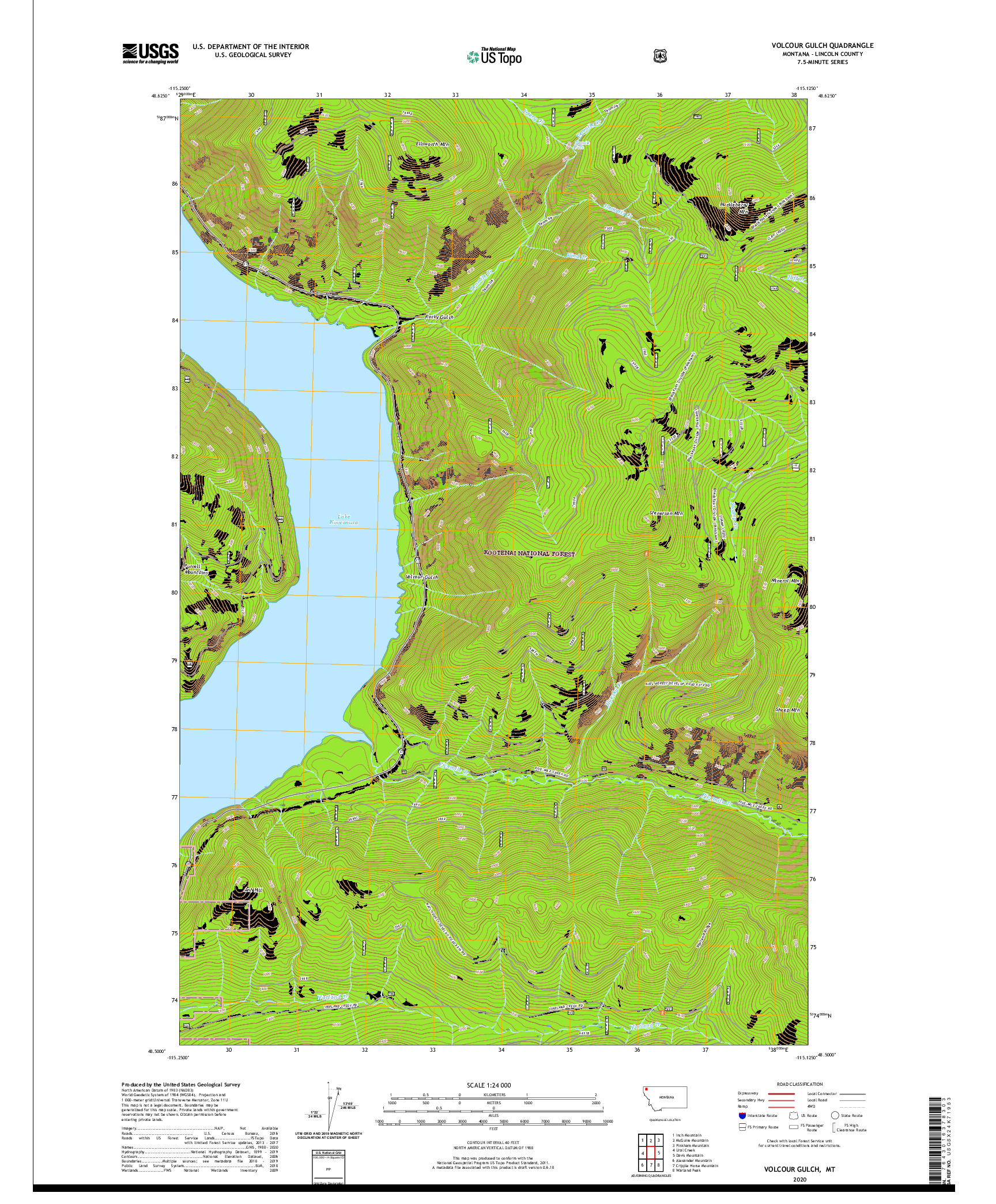USGS US TOPO 7.5-MINUTE MAP FOR VOLCOUR GULCH, MT 2020