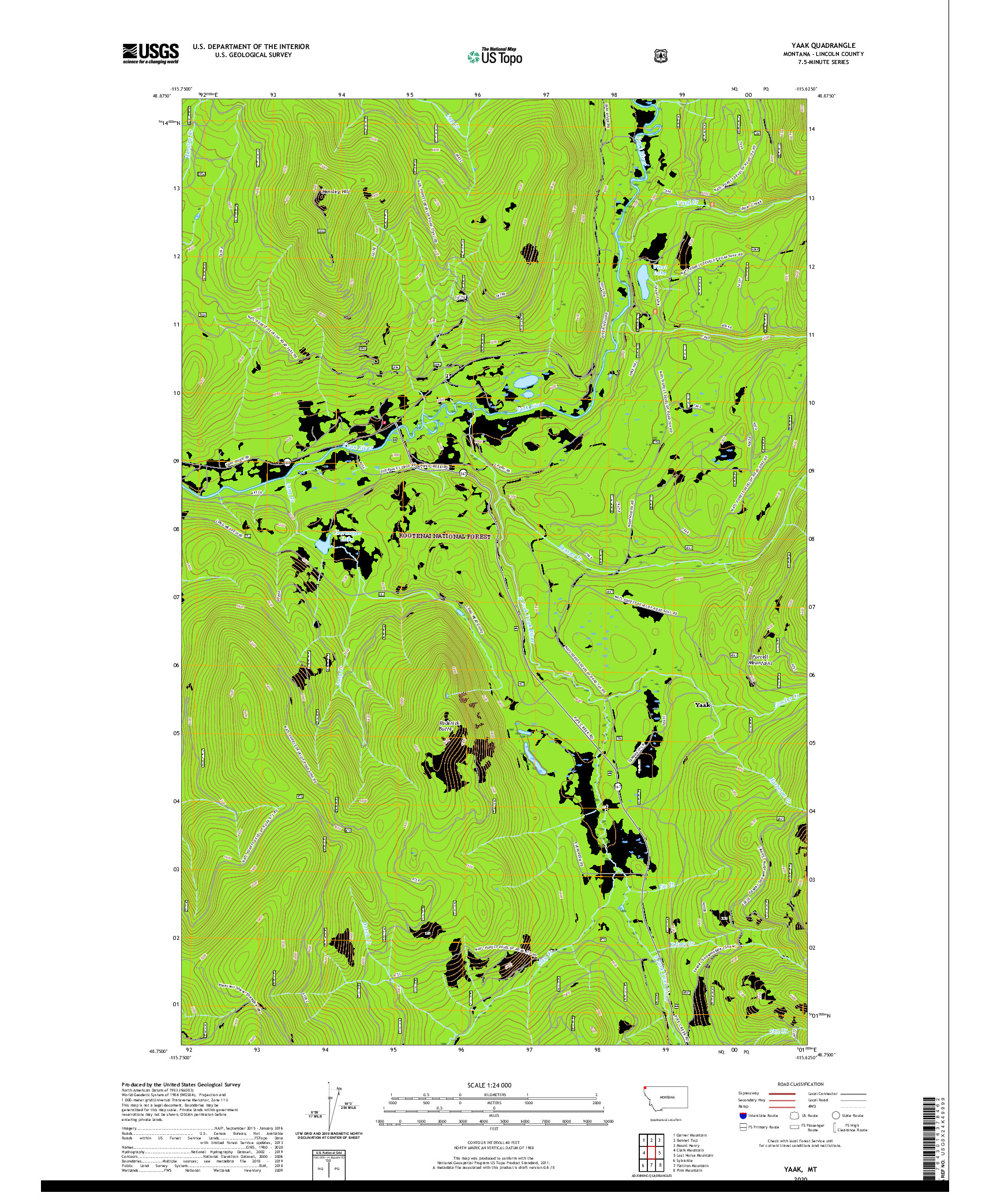 USGS US TOPO 7.5-MINUTE MAP FOR YAAK, MT 2020