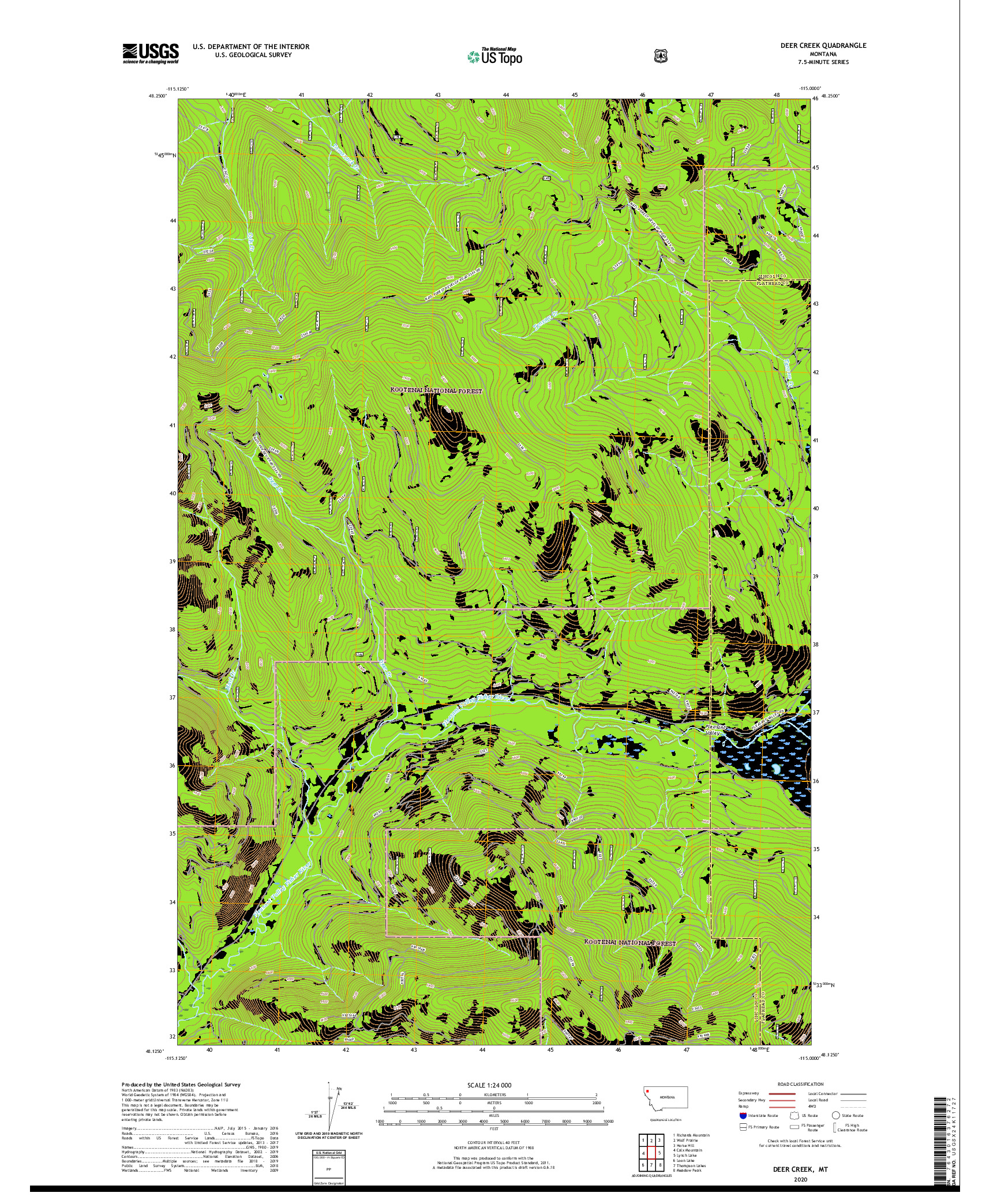 USGS US TOPO 7.5-MINUTE MAP FOR DEER CREEK, MT 2020