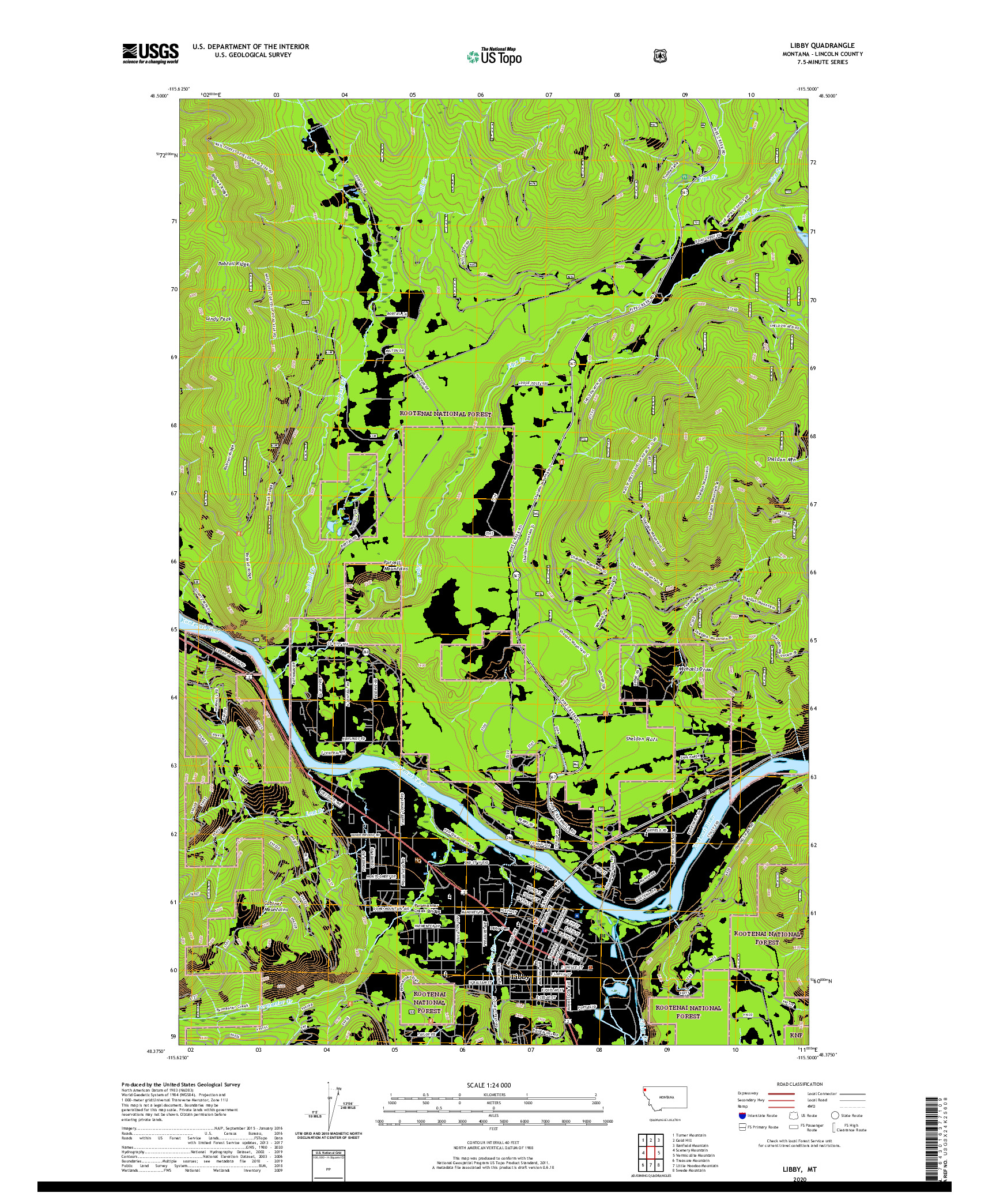 USGS US TOPO 7.5-MINUTE MAP FOR LIBBY, MT 2020