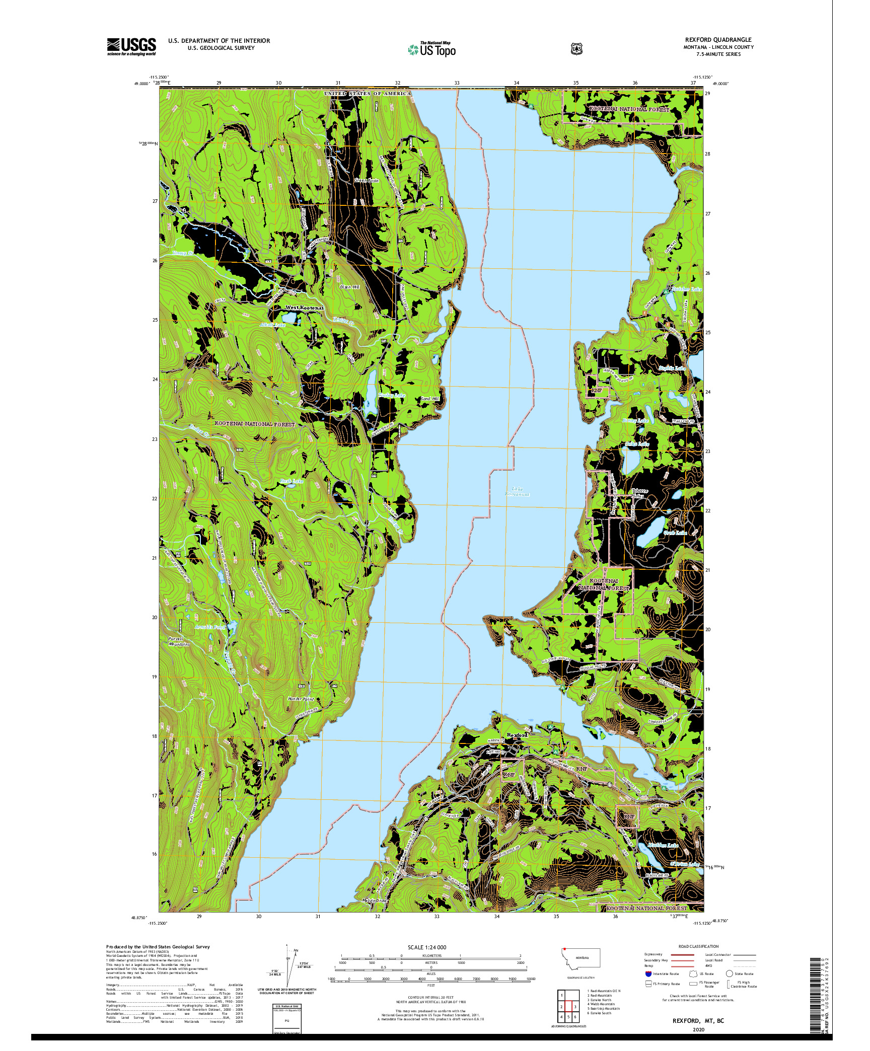 USGS US TOPO 7.5-MINUTE MAP FOR REXFORD, MT,BC 2020