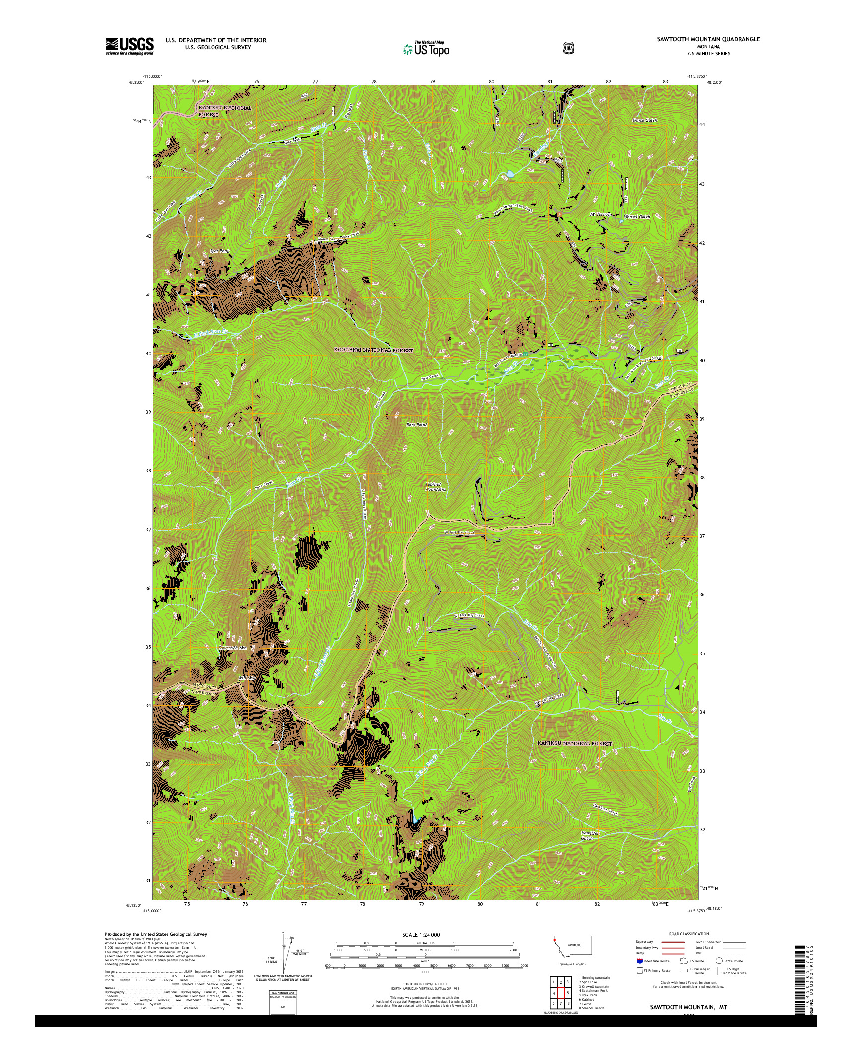 USGS US TOPO 7.5-MINUTE MAP FOR SAWTOOTH MOUNTAIN, MT 2020