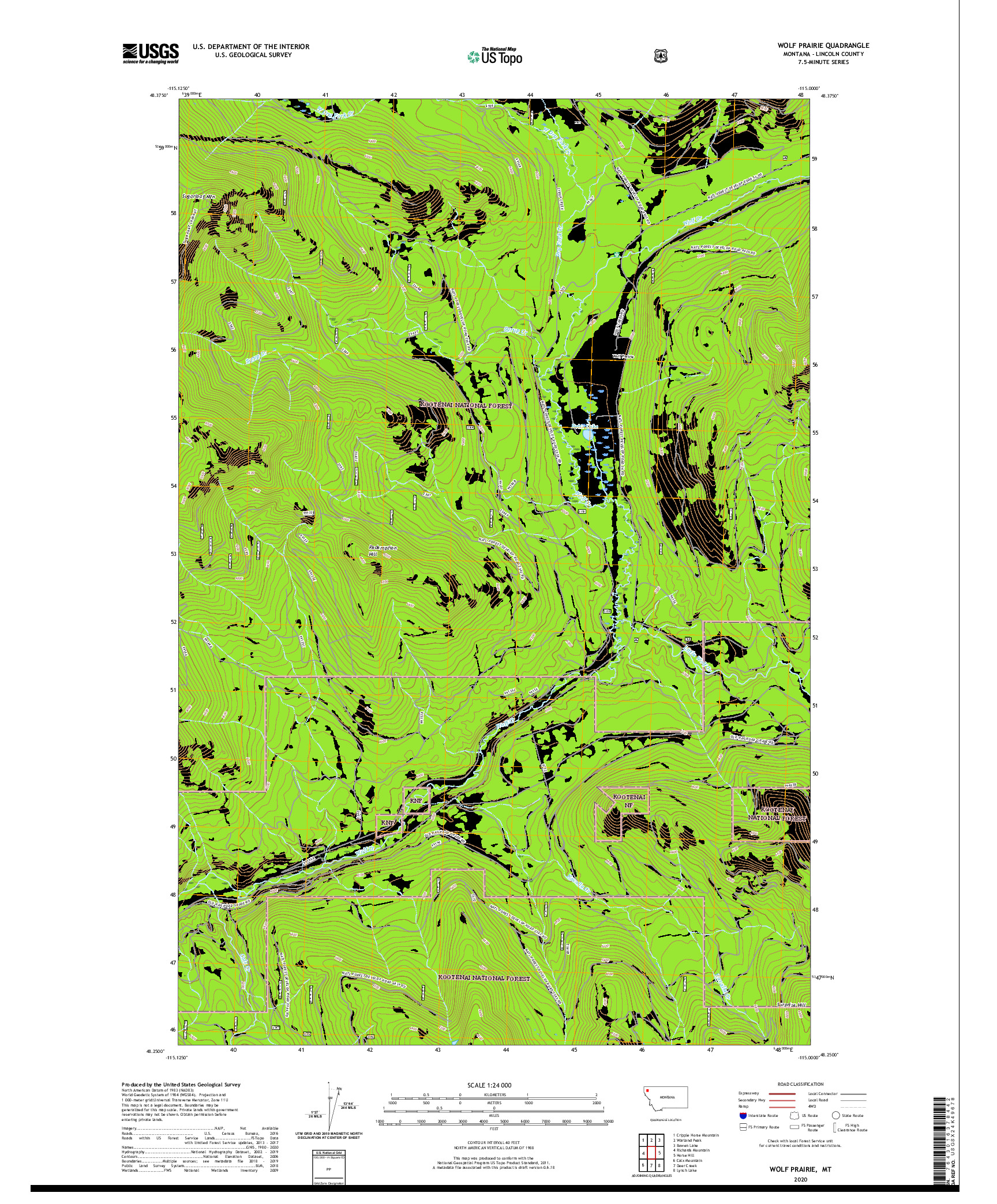 USGS US TOPO 7.5-MINUTE MAP FOR WOLF PRAIRIE, MT 2020