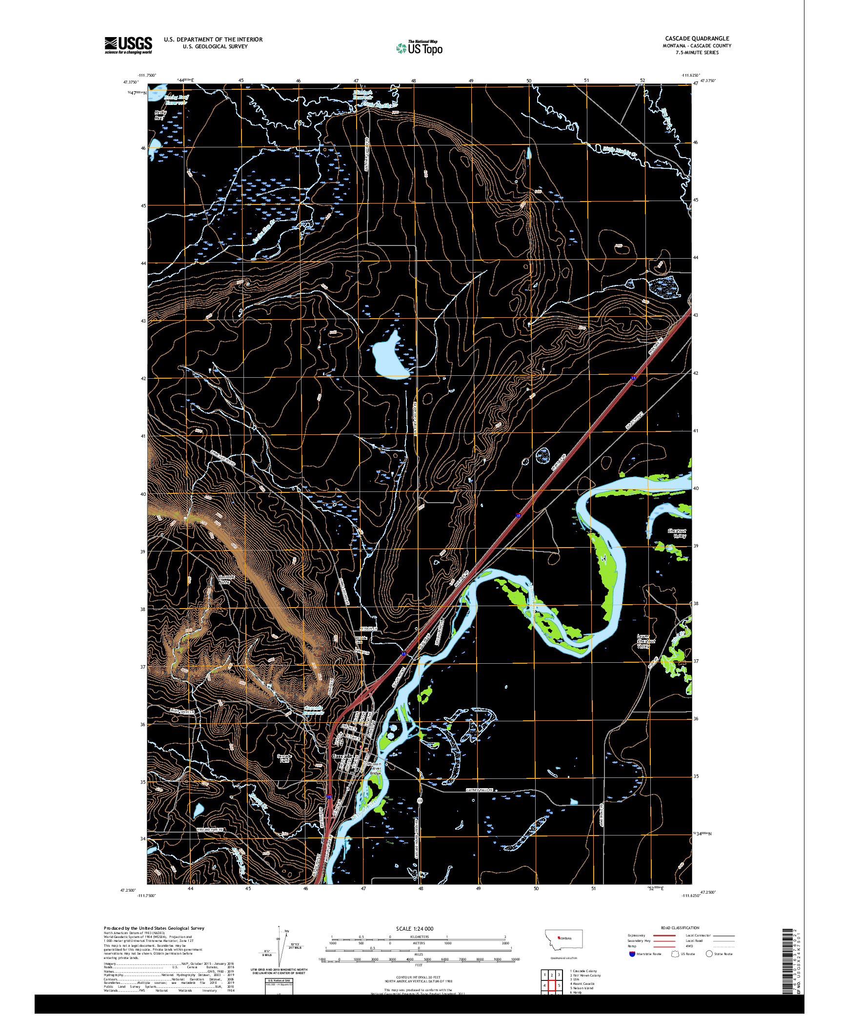 USGS US TOPO 7.5-MINUTE MAP FOR CASCADE, MT 2020