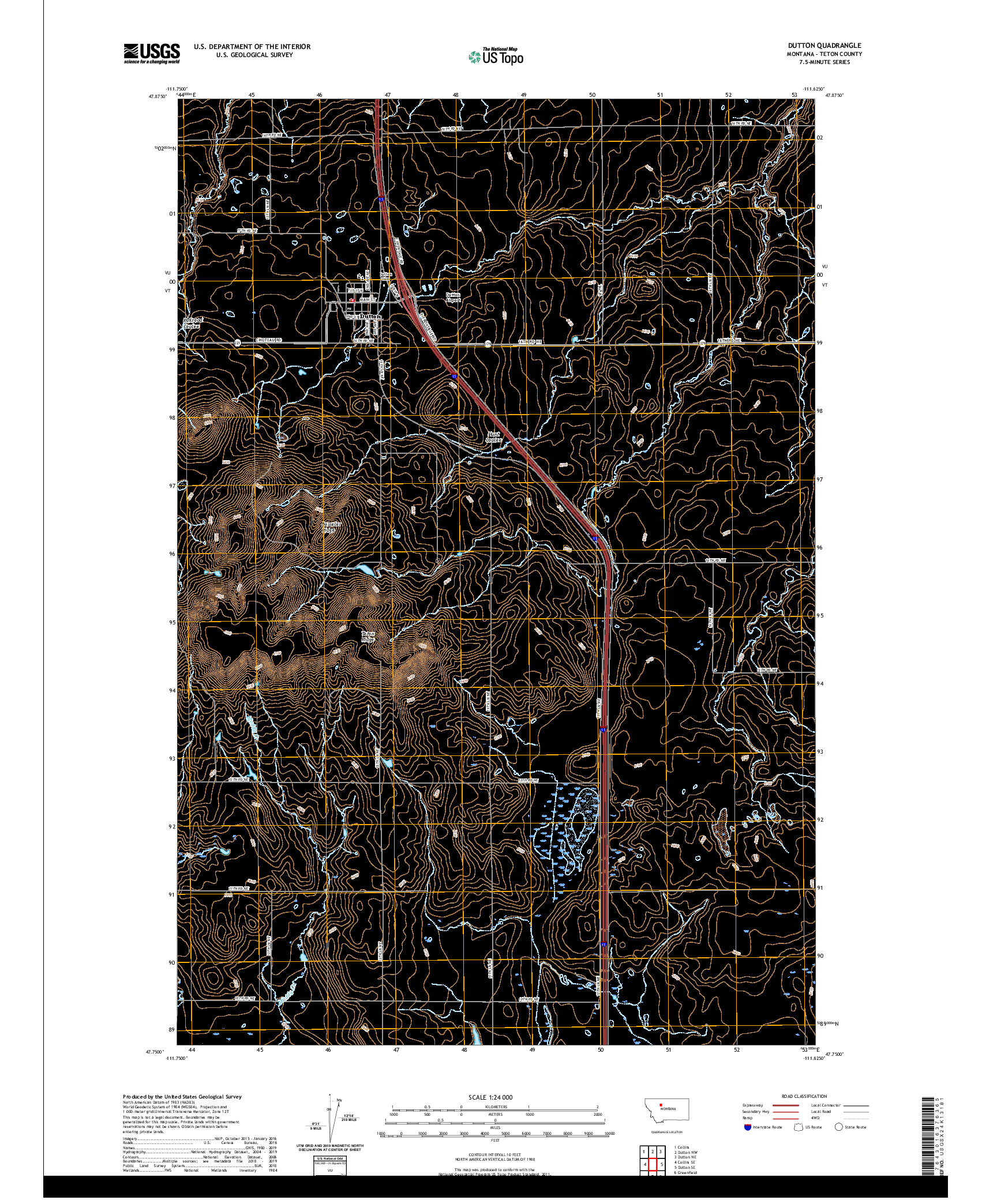 USGS US TOPO 7.5-MINUTE MAP FOR DUTTON, MT 2020