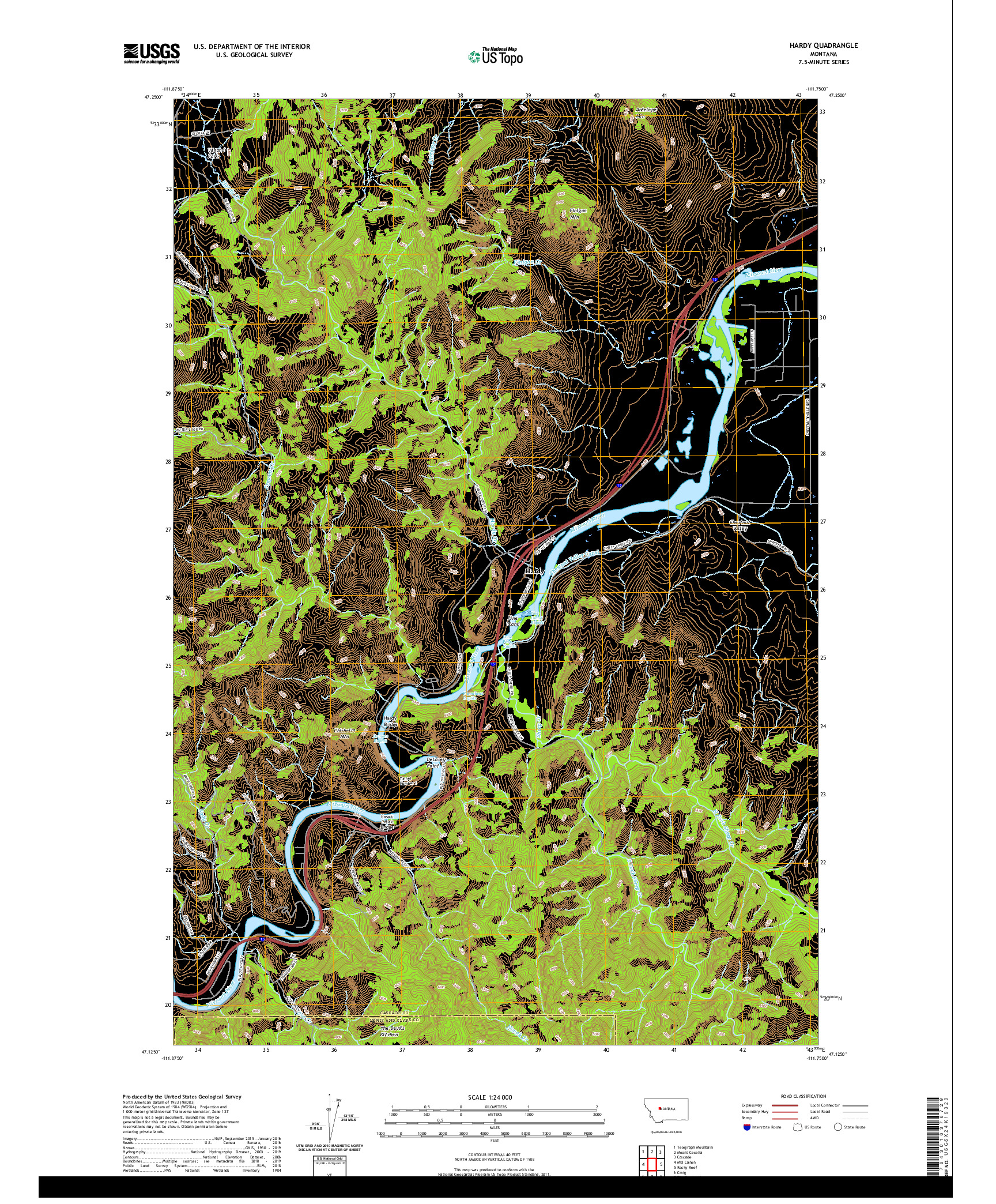USGS US TOPO 7.5-MINUTE MAP FOR HARDY, MT 2020