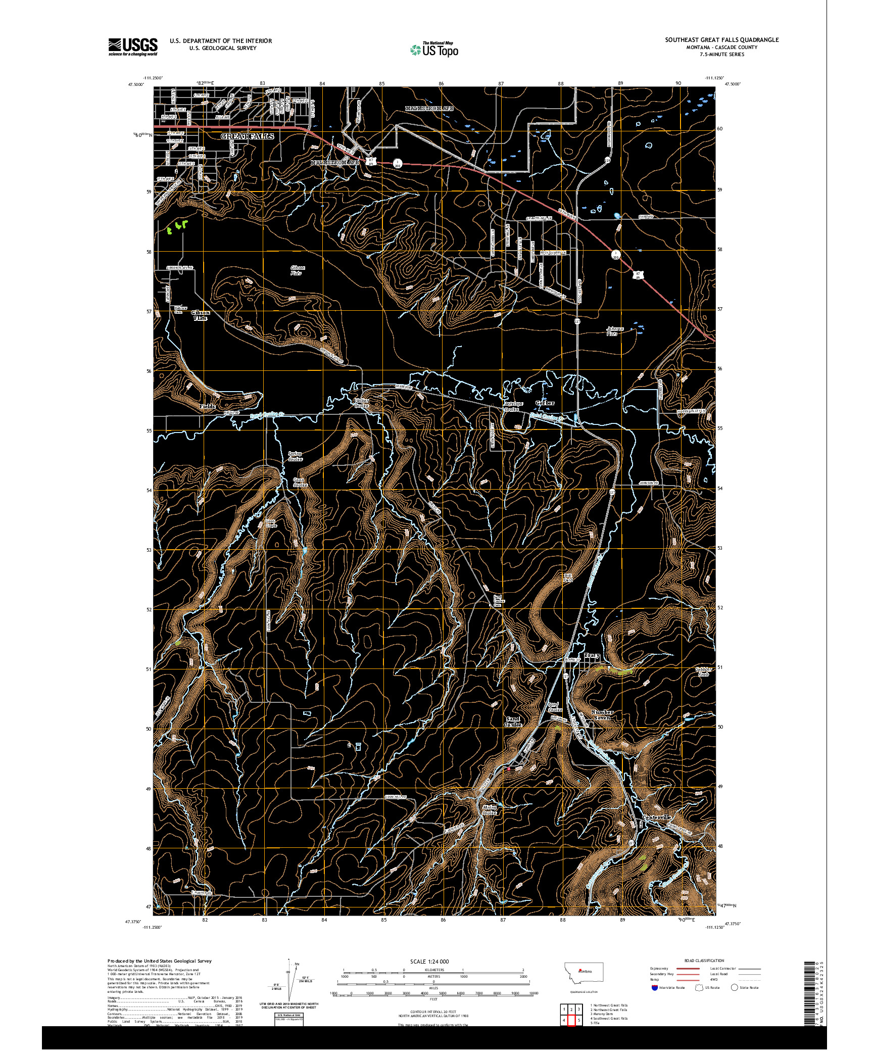 USGS US TOPO 7.5-MINUTE MAP FOR SOUTHEAST GREAT FALLS, MT 2020